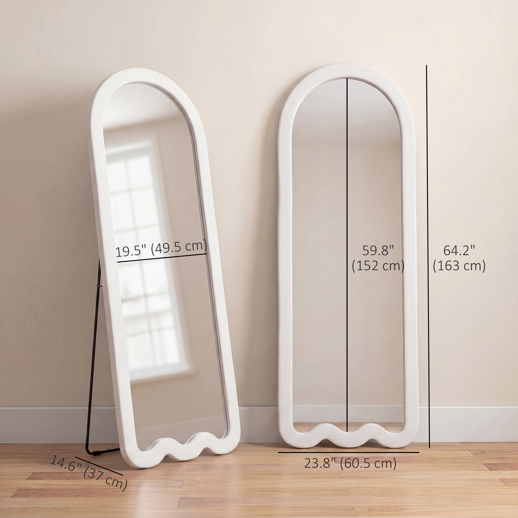 64" x 24" ሙሉ ቁመት መስታወት፣ ናይ ወላህ መስታወት ዝንጠልጠል ወይ ኣብ መንደቕ ዝተሰቀለ፣ ምስ ቅስት ማዕበል ታሕታይ ቬልቬት ፍሬም ንቤት ድቃስ