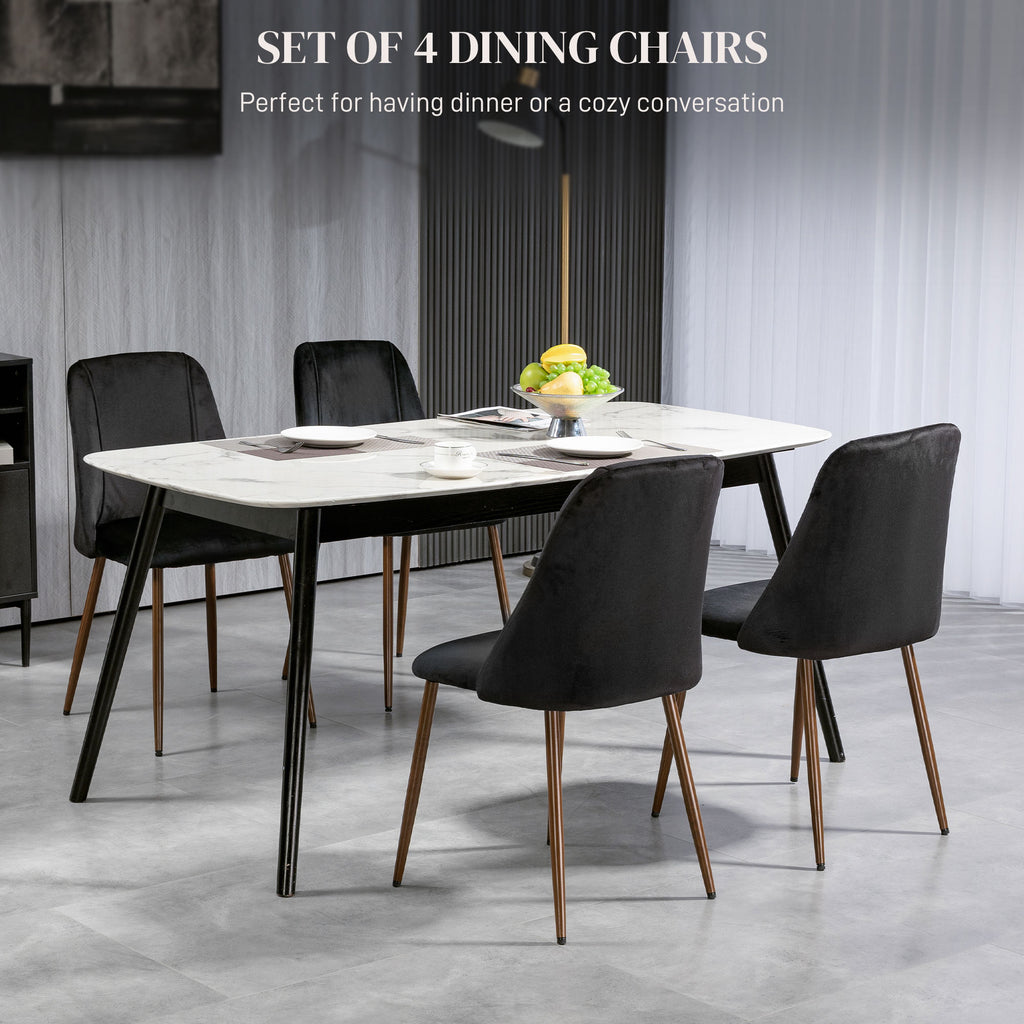 Upholstered Dining Chairs Set of 4, Velvet Accent Chair with Back and Wood-grain Steel Leg for Kitchen, Grey