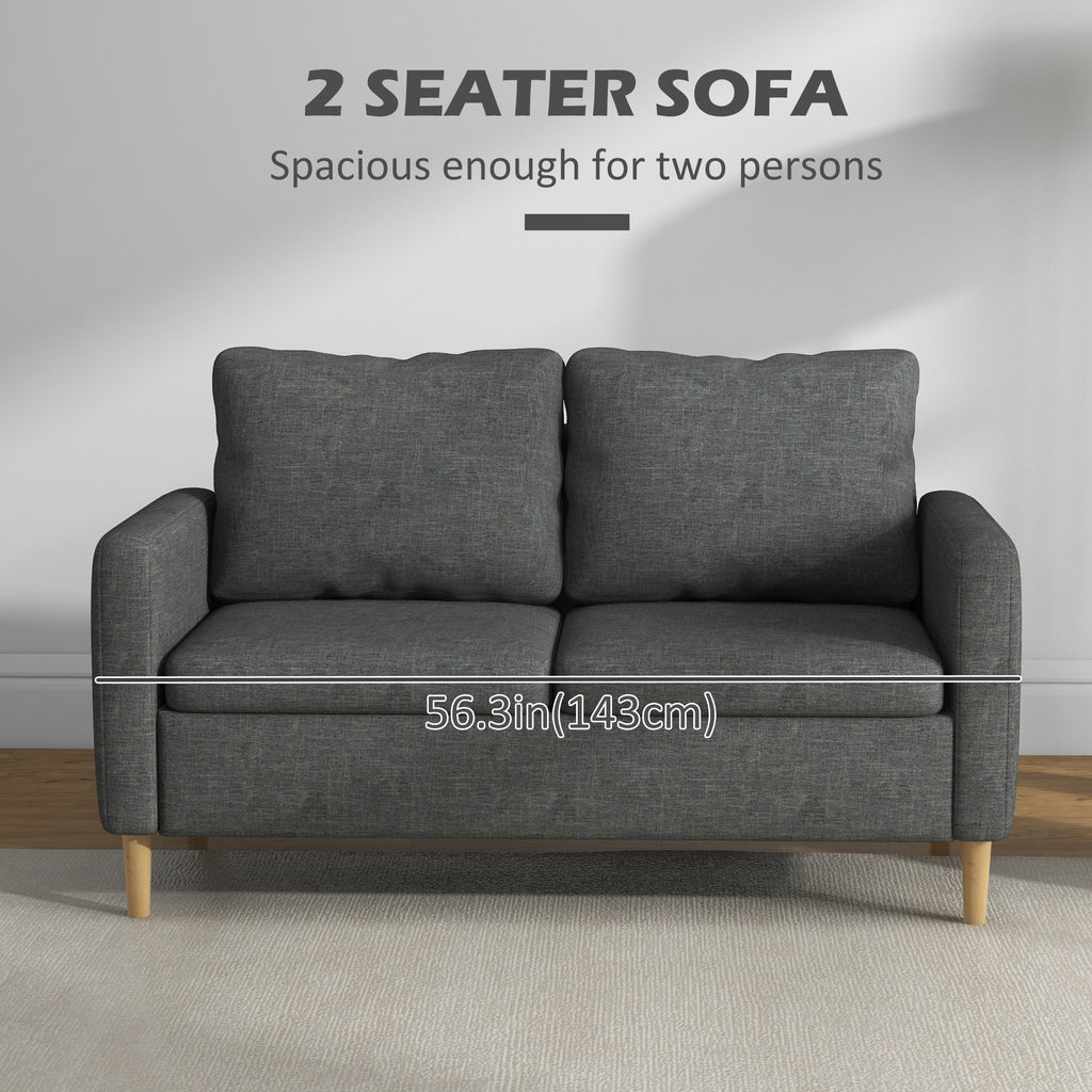 56" 2 Seat Sofa, Modern Love Seats Furniture, Upholstered 2 Seater Couch with Side Pockets, Solid Wood Frame, Grey
