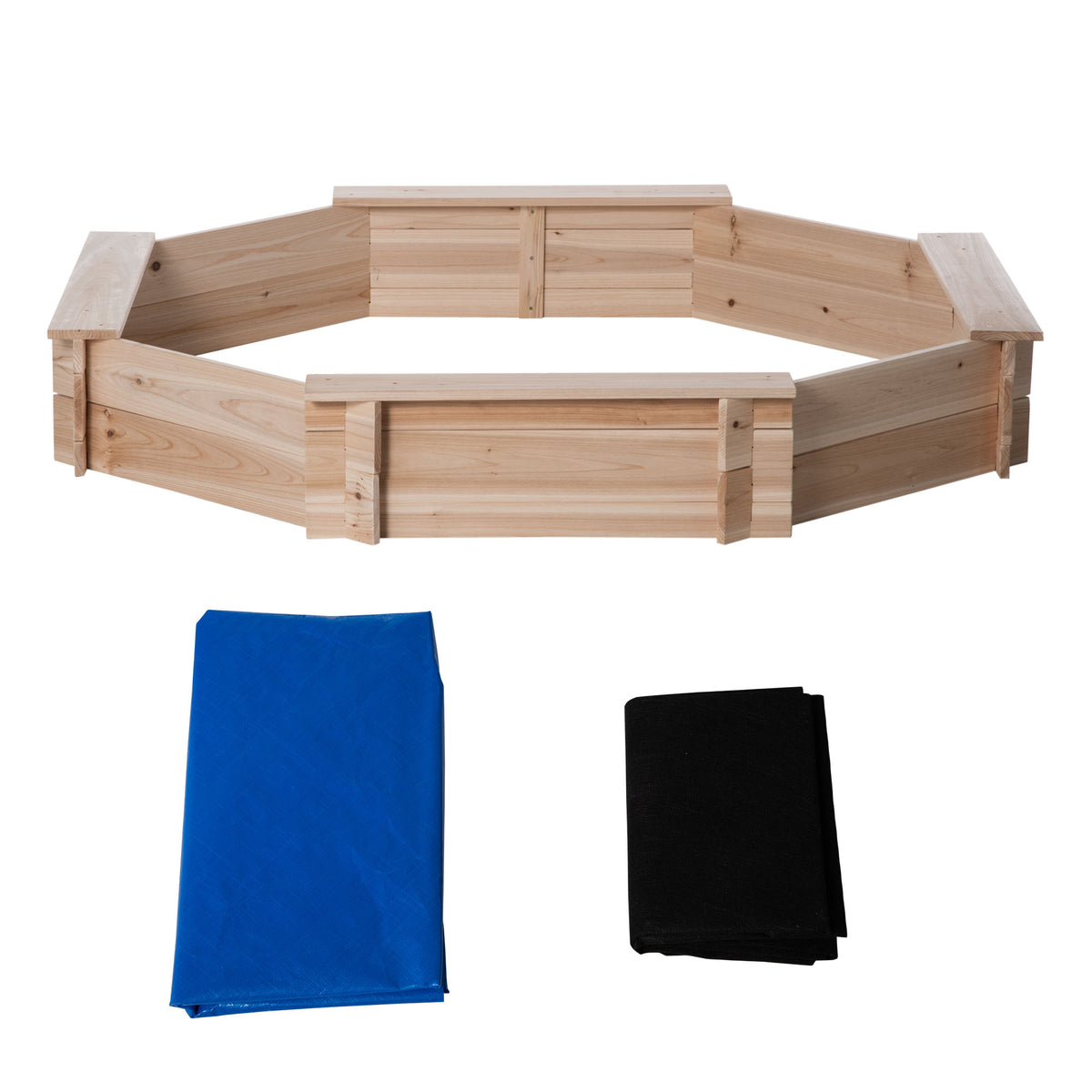 Kids Sandbox with Cover, Wooden Sand Box with Seat, Outdoor Children Sand Pit for Backyard, Garden for Ages 3-8, Natural