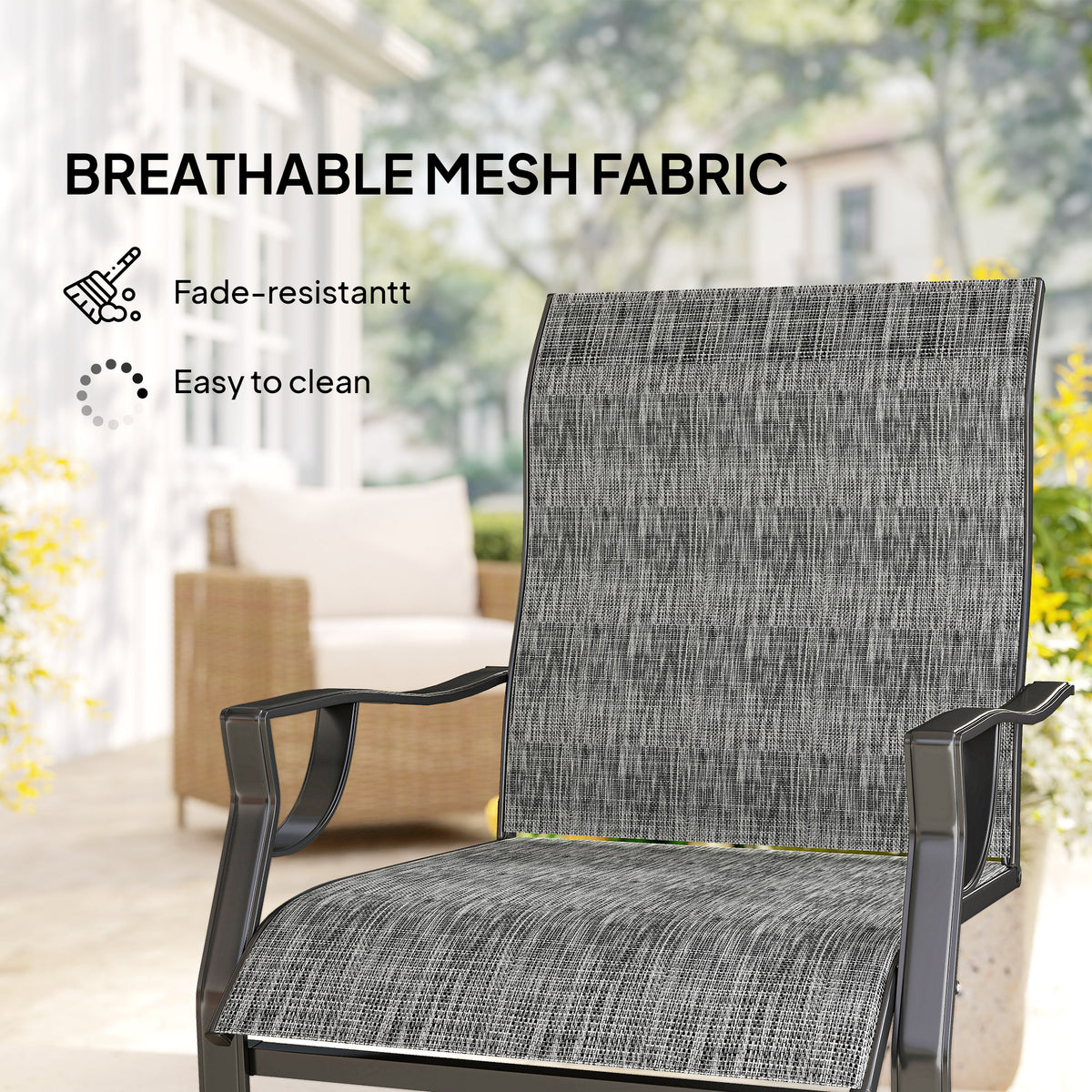 C Spring Motion Patio Chairs Set of 2 with Curved High Backrest, Armrest, All Weather Breathable Fabric, Metal Frame