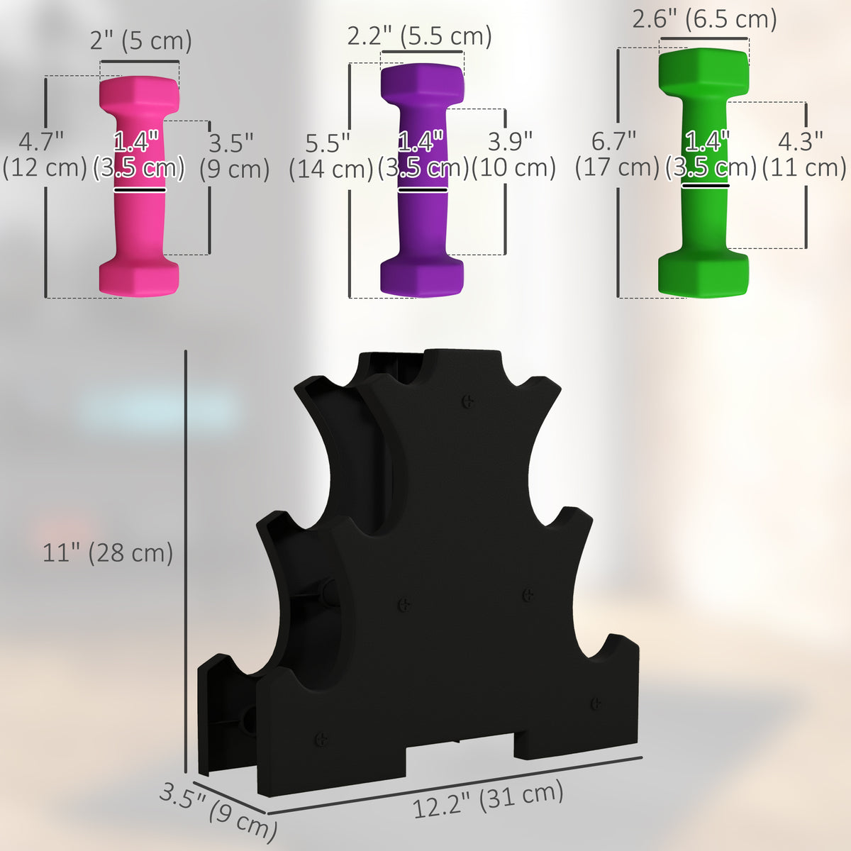 ሶዚር 2 x 2 ፓውንድ፣ 2 x 3 ፓውንድ፣ 2 x 5 ፓውንድ ዱምቤልስ ስብስብ ምስ ዱምቤል ራክ፣ ንእድ ክብደታት ንቤታዊ ጂም ስልጠና