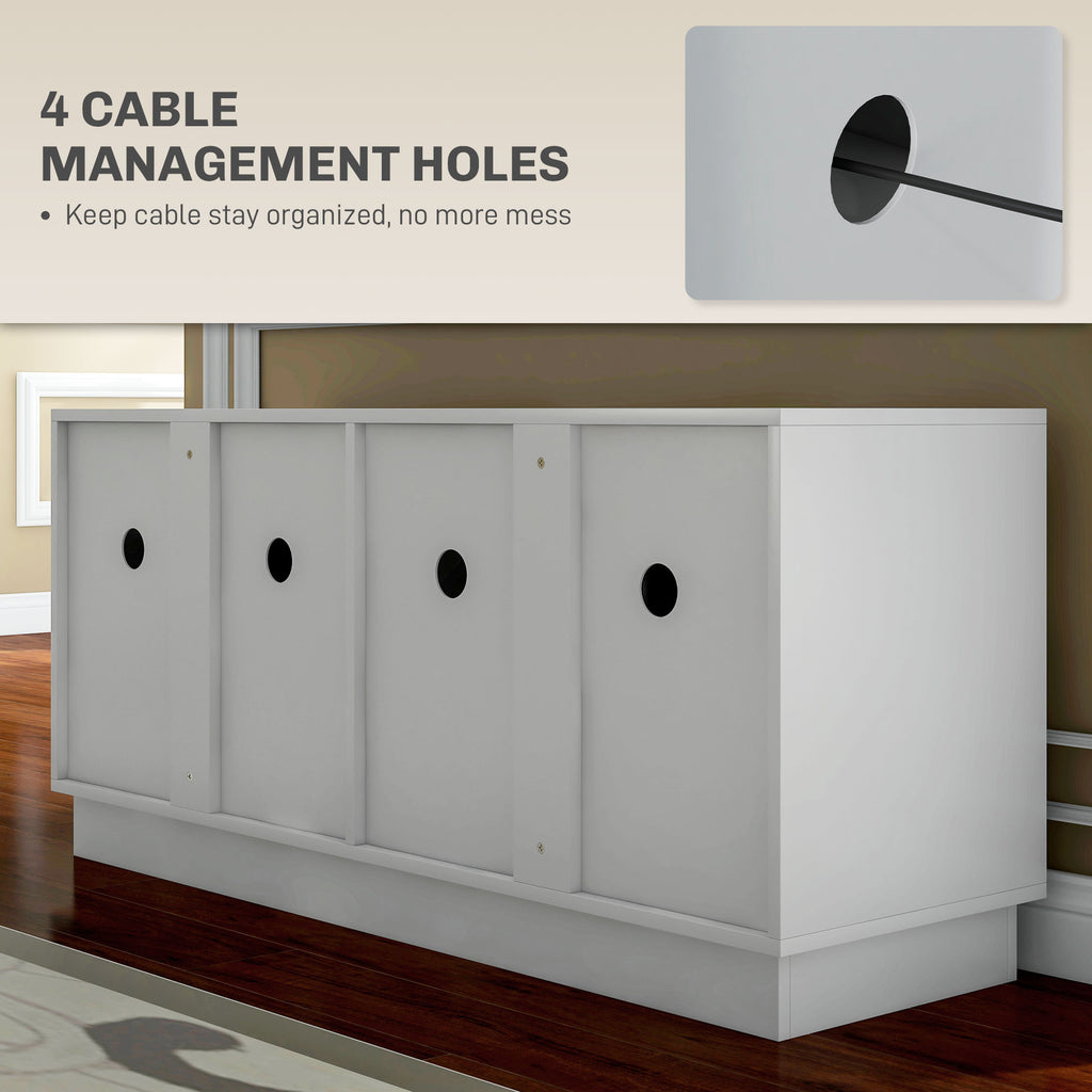 Modern TV Stand for up to 55" TV, TV Cabinet with 4 Soft Hinged Doors, 4 Cable Holes and 2 Adjustable Shelves, White