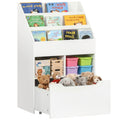 Kids Bookshelf Bookcase, Montessori-Inspired 4 Tier Large Capacity Rack Organizer with Moveable Drawer for Books for Reading Nook, Classroom, Bedroom, Playroom, White