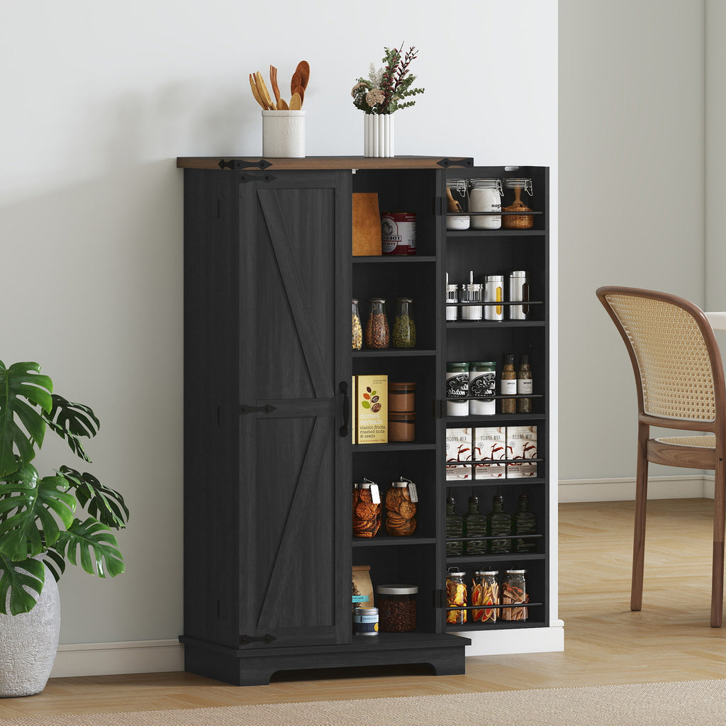 47" Kitchen Pantry Storage Cabinet, Farmhouse Kitchen Pantry Cabinet with Adjustable Shelves and Door Shelves, White