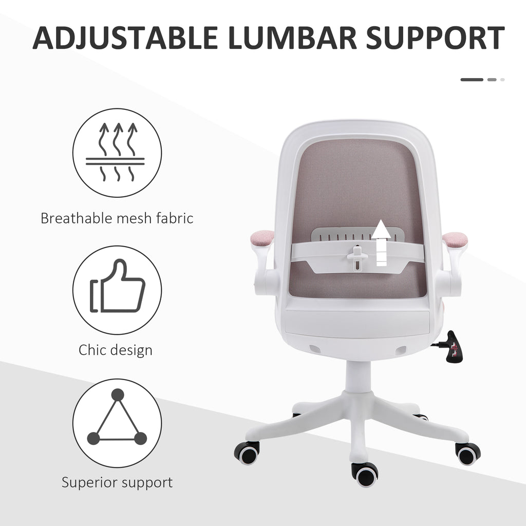 360° Swivel Office Chair Task Chair, Breathable Fabric Computer Chair with Flip-up Arms and Adjustable Height, Pink