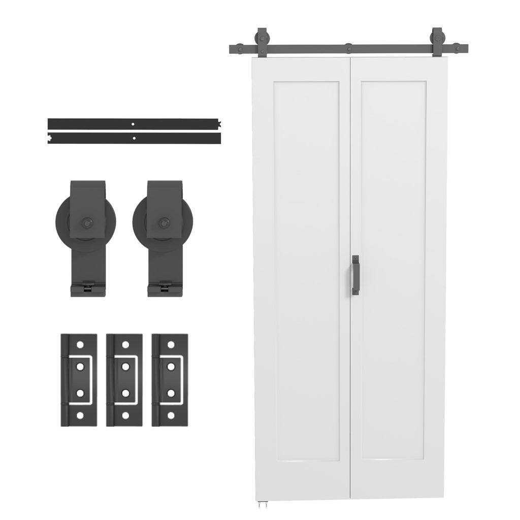 35" x 83" Sliding Door with 3.6FT Bi-Folding Door, Hardware Kit Included & Handle, DIY Paintable MDF Surface