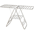 Clothes Drying Rack, 2-Tier Stainless Steel Foldable Laundry Rack with Adjustable Wings and Shoe Holders, Silver
