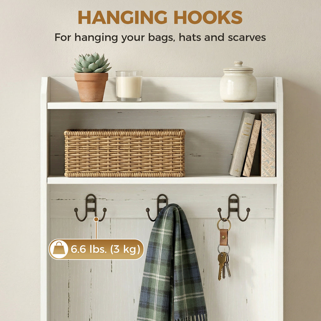Modern Hall Tree with Shoe Storage Bench, Coat Rack and Shelves, White