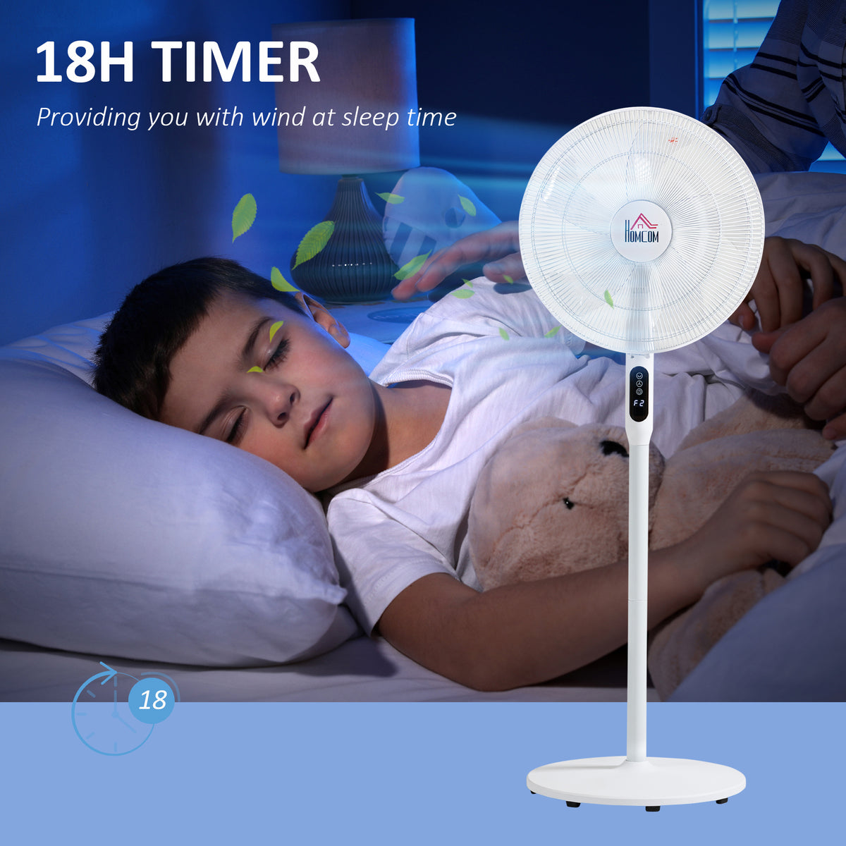 Floor Standing Fan with Remote Control, Oscillating, LED Screen, Stand Up Cooling Fan, Tall Pedestal Electric Fan for Home Bedroom, Black