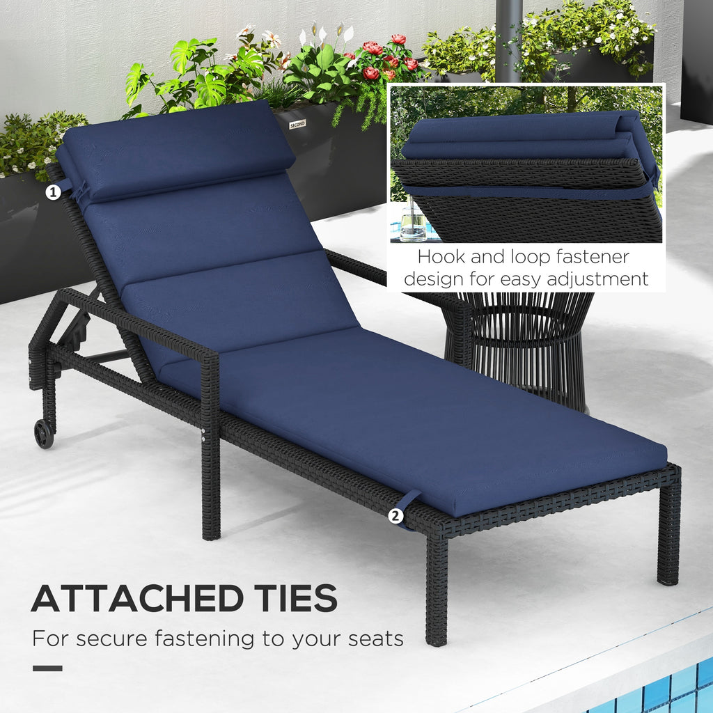 Patio Chaise Lounge Chair Cushion Replacement Sun Lounger Pads with Headrest and Ties, Dark Grey