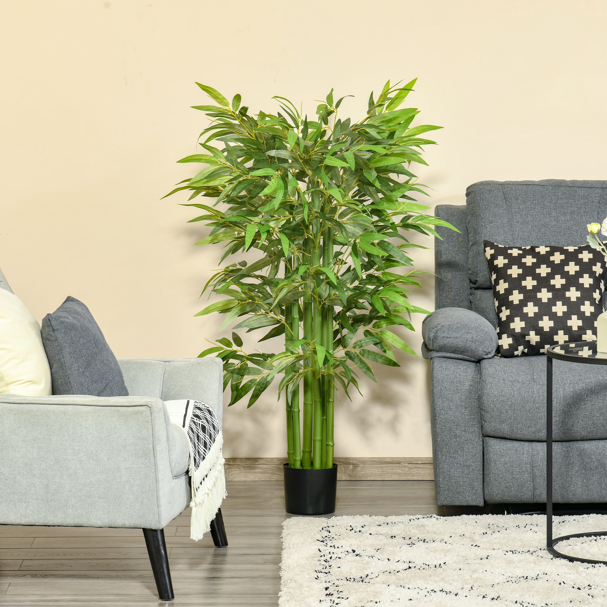 4FT Artificial Bamboo Tree Faux Decorative Plant in Nursery Pot for Indoor Décor