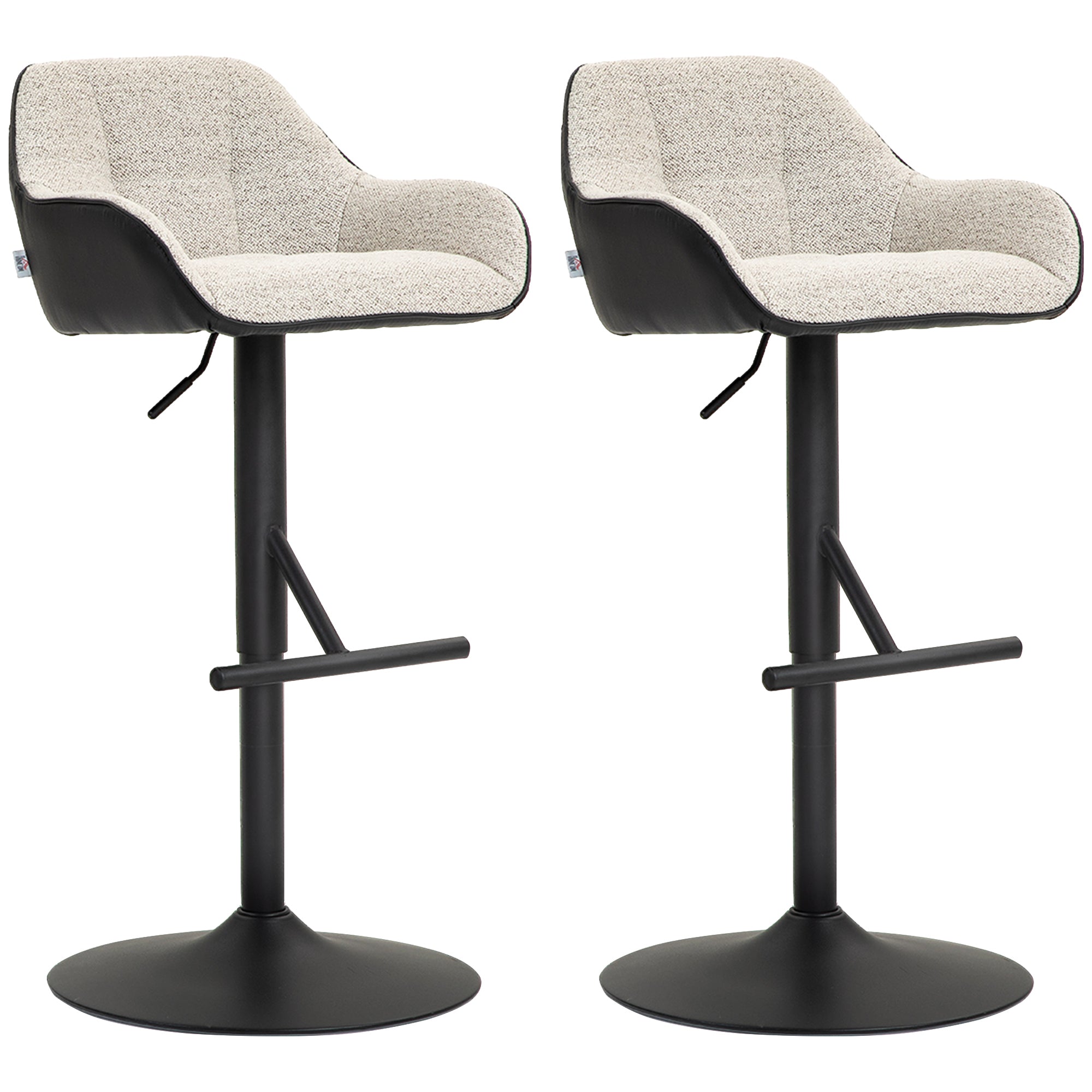 Bar Stools Set of 2, Swivel Counter Height Barstools with Back, Footrest, Armrests, Adjustable Height, Light Grey