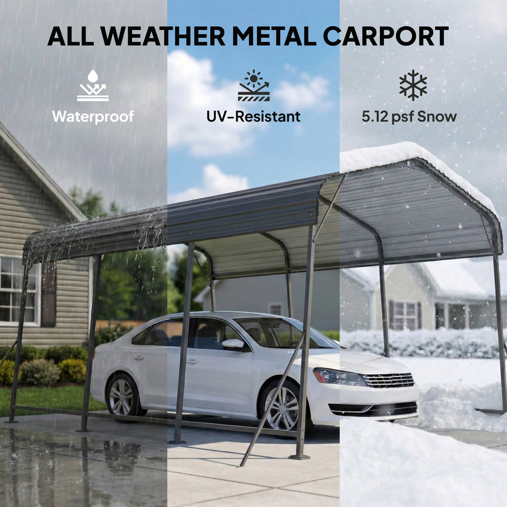 10 x 15FT Metal Carport, Heavy-Duty Carport Canopy with Reinforced Frame & Galvanized Steel Roof, Dark Grey