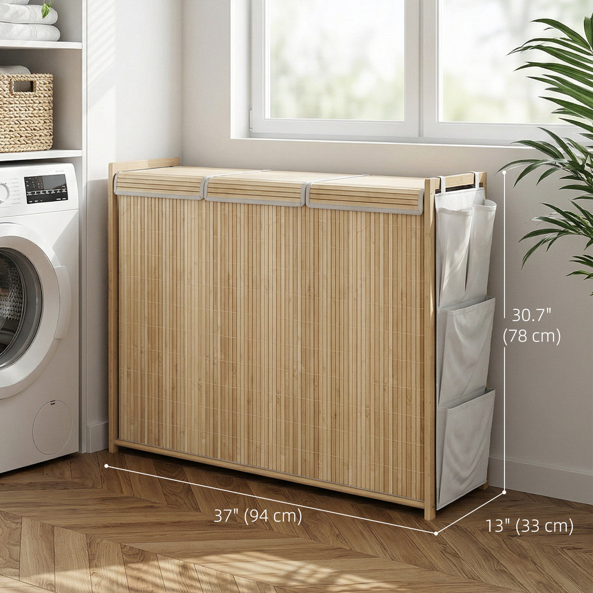 Bamboo Laundry Hamper with Removable Drawstring Bag and Side Storage Pockets, 20 Gal, Natural