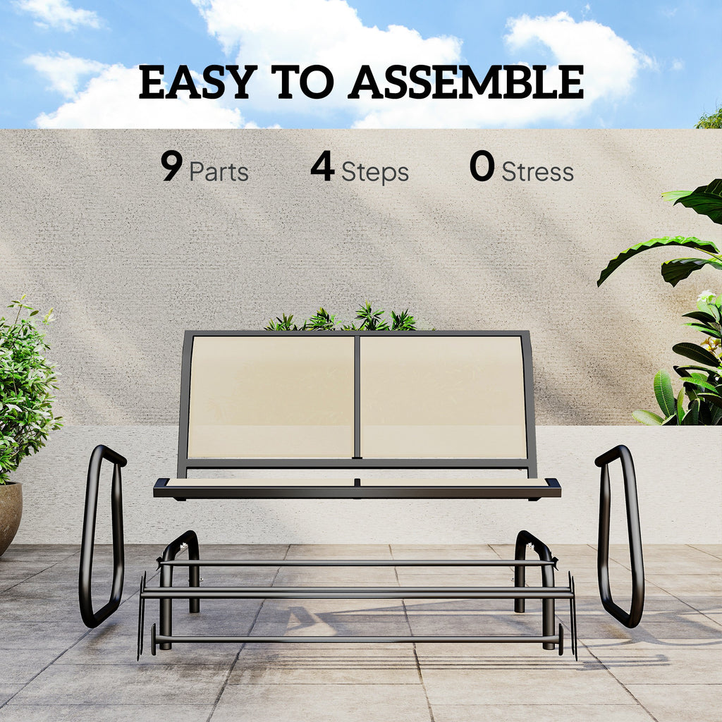 Outdoor Glider Bench, 2 Person Patio Glider Chair, Gliding Outdoor Garden Loveseat Swing Bench with Breathable Mesh Fabric, Steel Frame for Backyard, Porch, Cream White