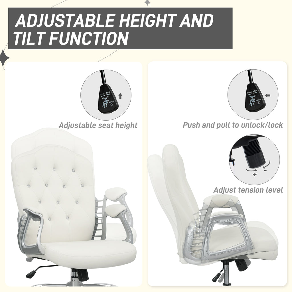 Vanity Office Chair, Velvet Computer Desk Chair with Swivel Wheels, Adjustable Height, Tilt Function, Off-White