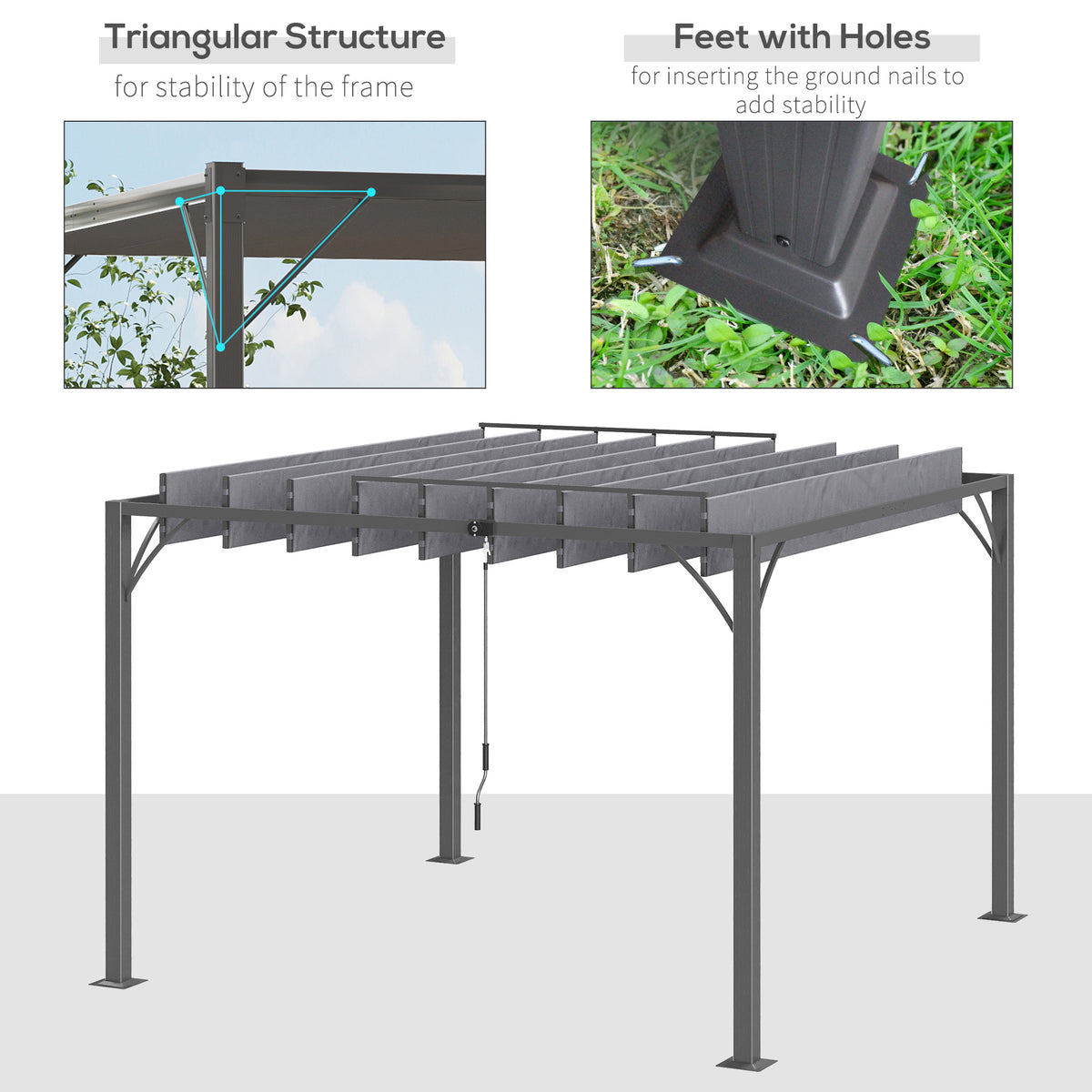 12.8' x 9.7' Outdoor Pergola with Retractable Roof, Aluminium Louvered Pergola Canopy Gazebo for Lawn Garden Patio, Grey