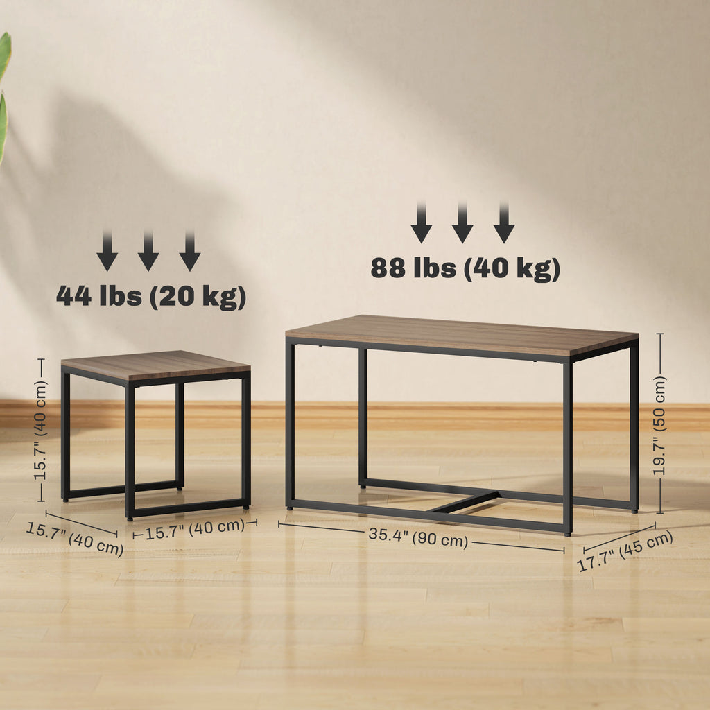 Nesting Coffee Table Set of 3, Modern End Tables with Black Metal Frame for Living Room Home Furniture, Brown