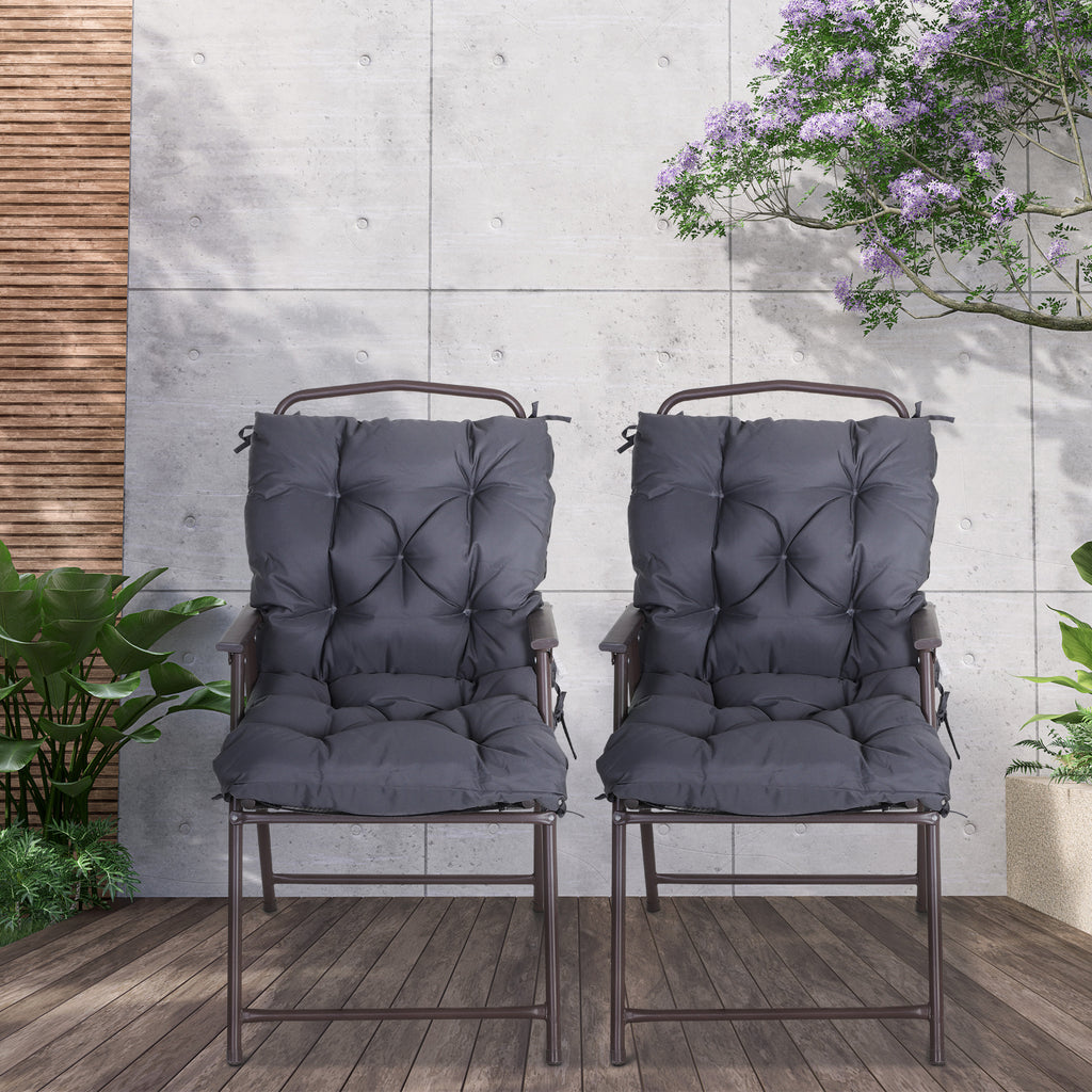 Patio Chair Cushions Set of 2, 39" x 20" x 3" Outdoor Tufted Cushion Set with Ties for Indoor Outdoor Garden Furniture, Dark Grey
