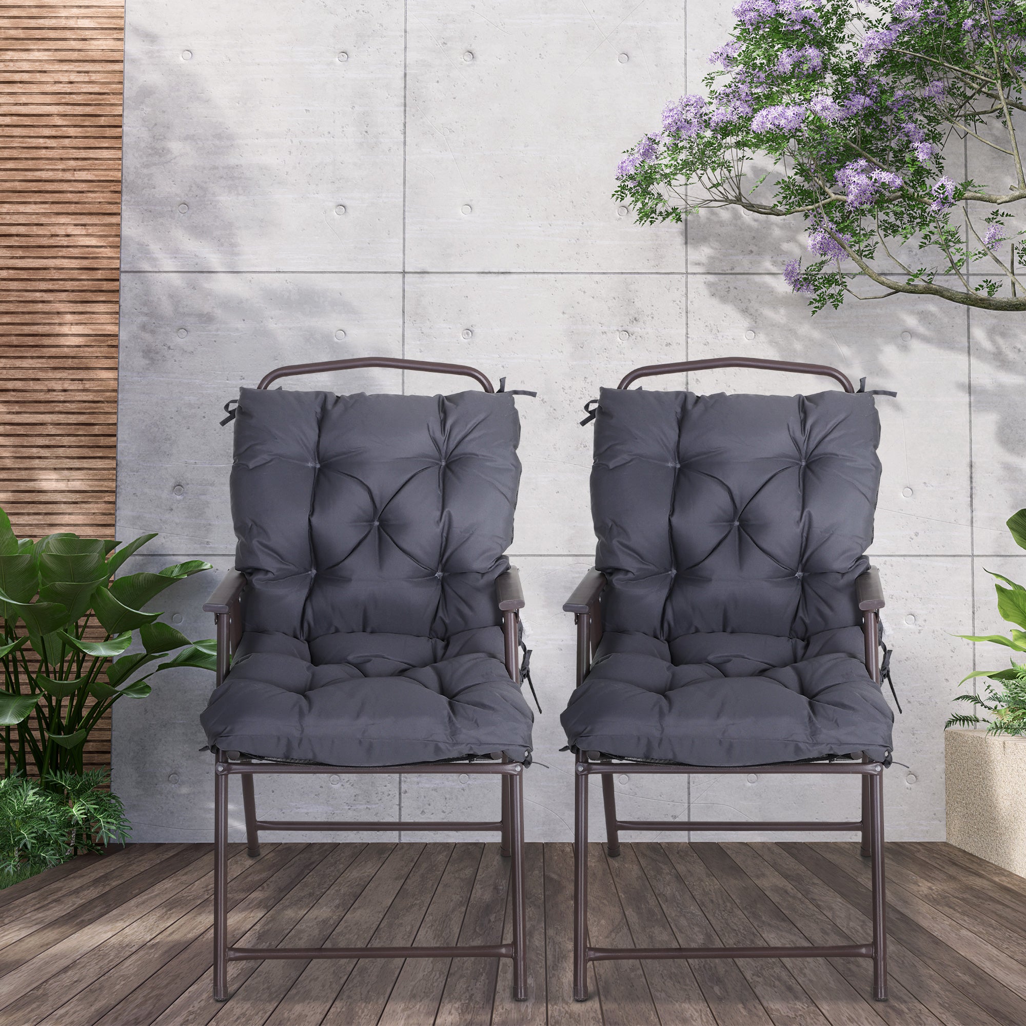 Patio Chair Cushions Set of 2, 39" x 20" x 3" Outdoor Tufted Cushion Set with Ties for Indoor Outdoor Garden Furniture, Dark Grey