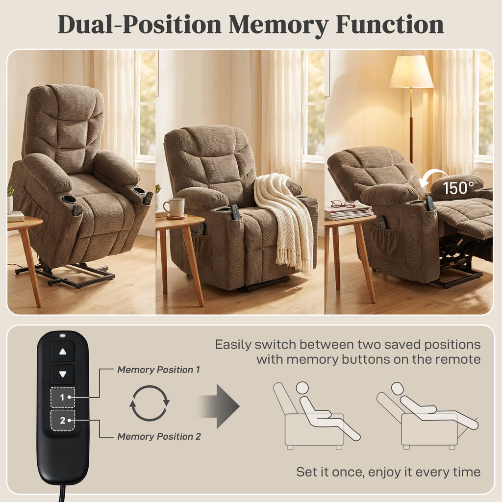 Power Recliner Chair with Massage, Electric Lift Chair for Elderly with Side Pockets, Cup Holders, Remote, Brown