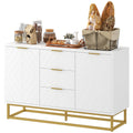 47" Storage Cabinet with Doors, Adjustable Shelves, 3 Drawers, Metal Legs for Kitchen Storage, Home Use, White