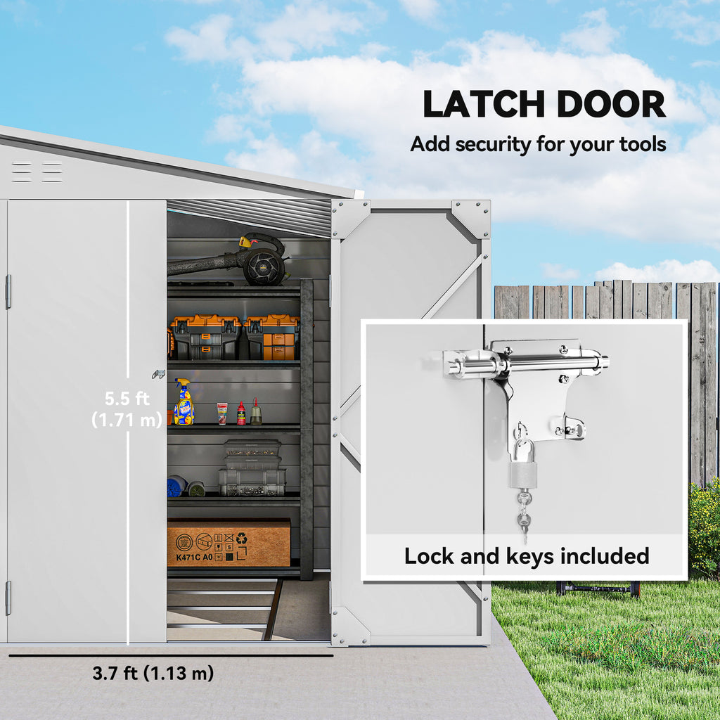 4.6' x 9' Steel Outdoor Storage Shed, Lean to Shed, Metal Tool House with Foundation Kit, Lockable Doors, Gloves and 2 Air Vents for Backyard, Patio, Lawn, Grey