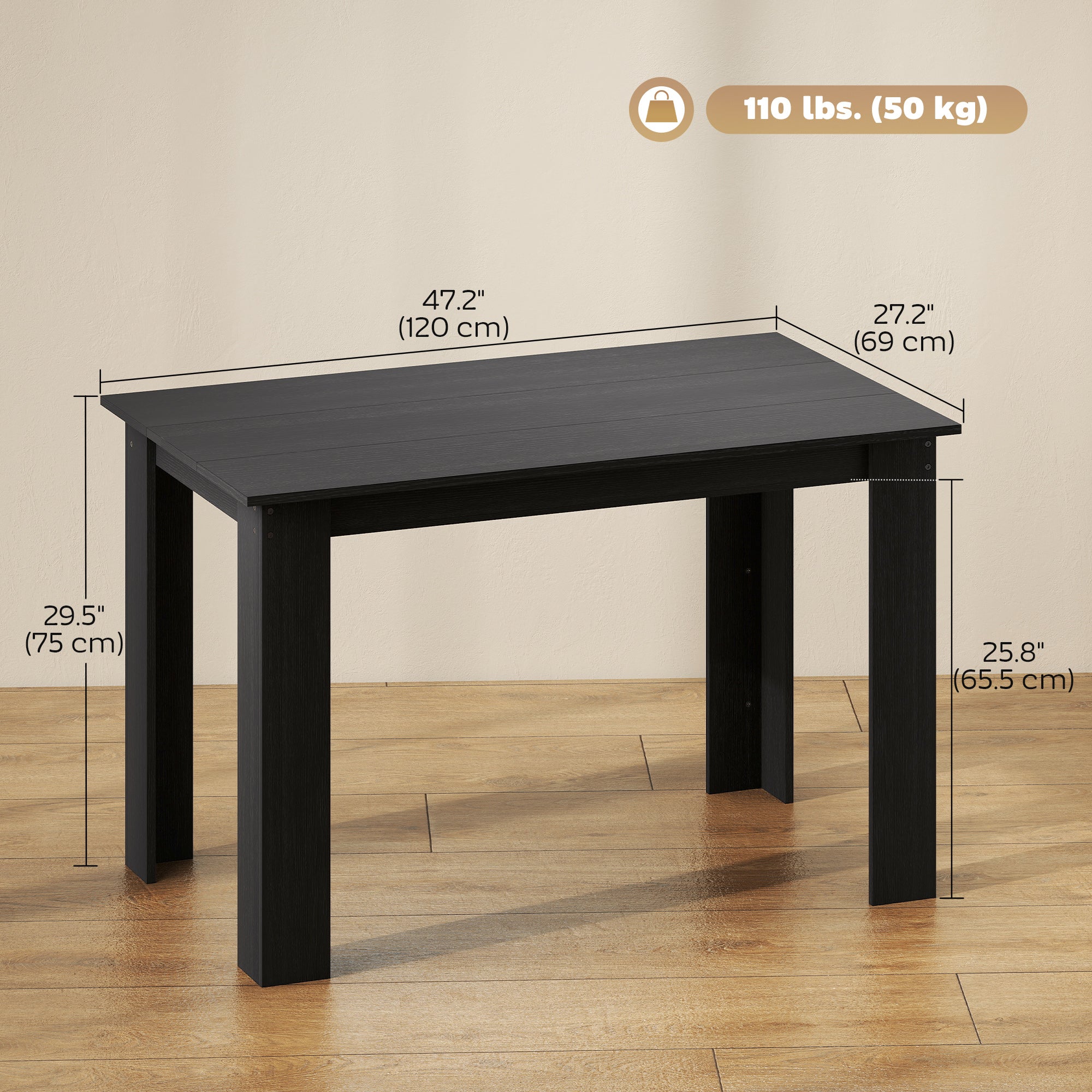 47" Kitchen Table for 4-6 People, Dining Table with Wood Effect for Dining Room, Oak