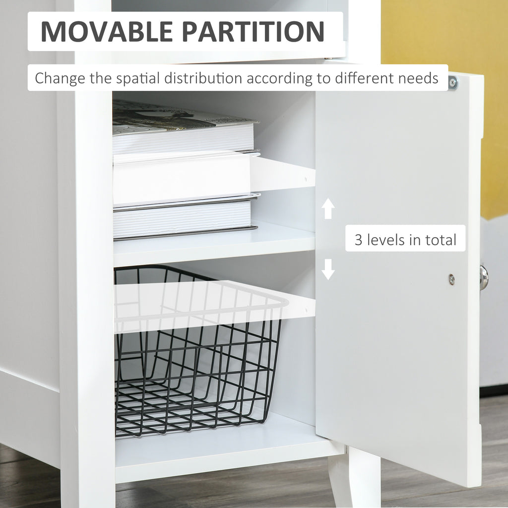 Wooden3-Tier Modern Nightstand with Pullout Shelf, Adjustable Open Shelf, and Door Cabinet, White