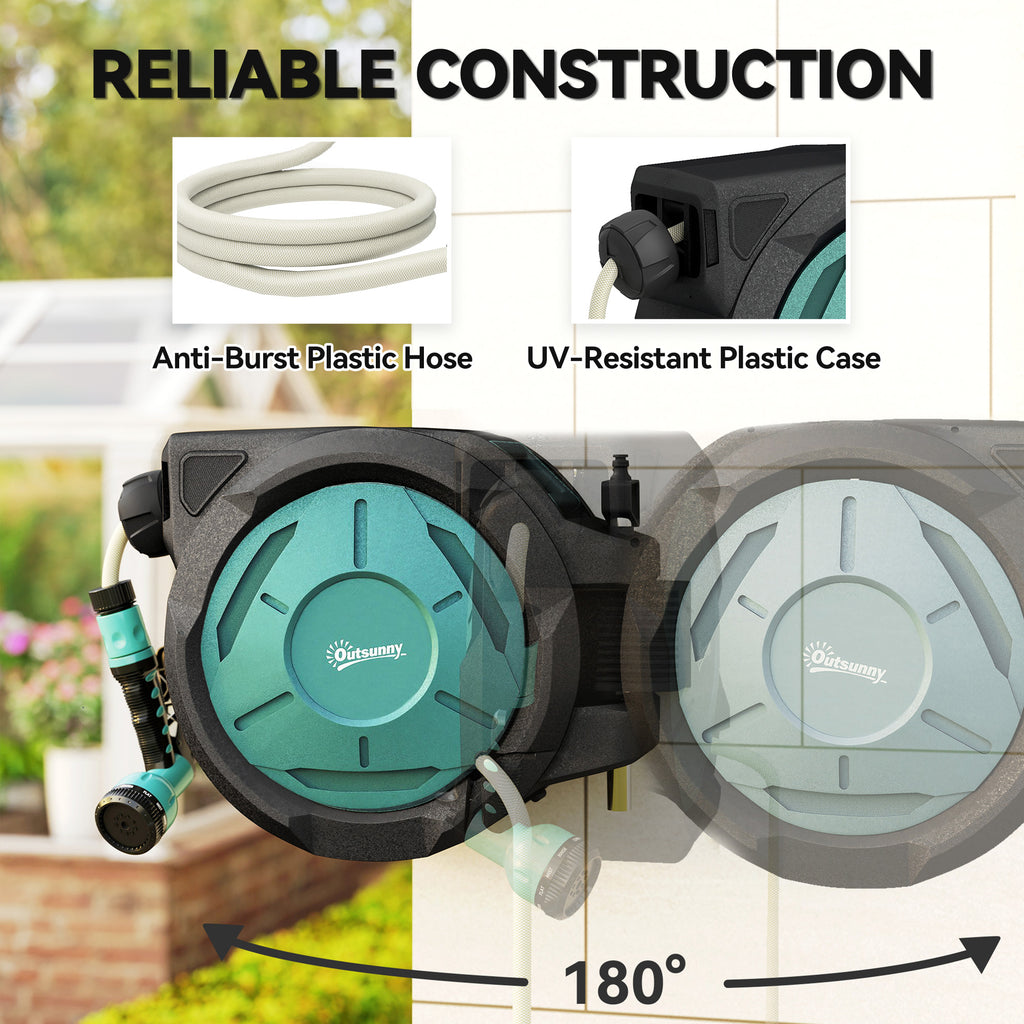 1/2 in x 100ft Wall Mounted Garden Hose Reel, Retractable Water Hose Reel with Auto Rewind, Any Length Lock, Black