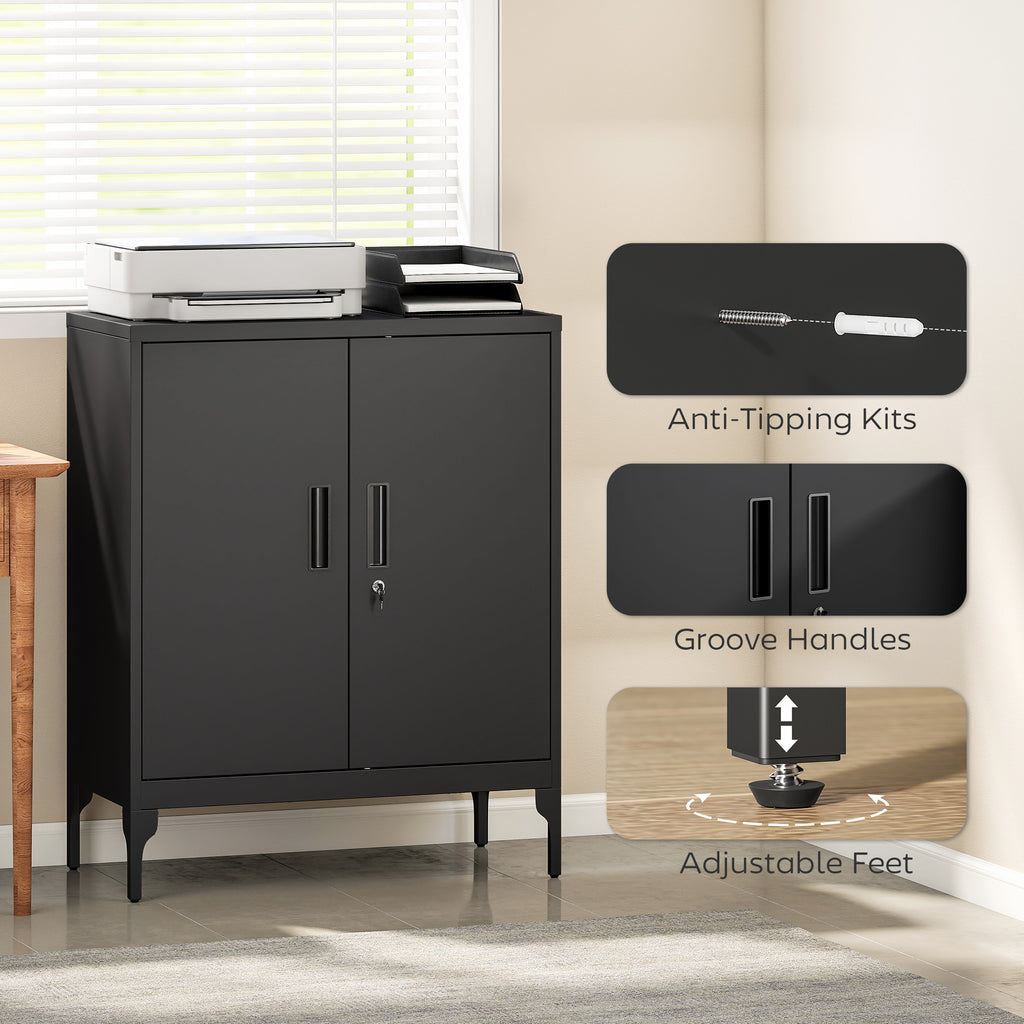 Office Storage Cabinet with Lock, Filing Cabinet with Adjustable Shelves and Doors for Home Office, Garage, White