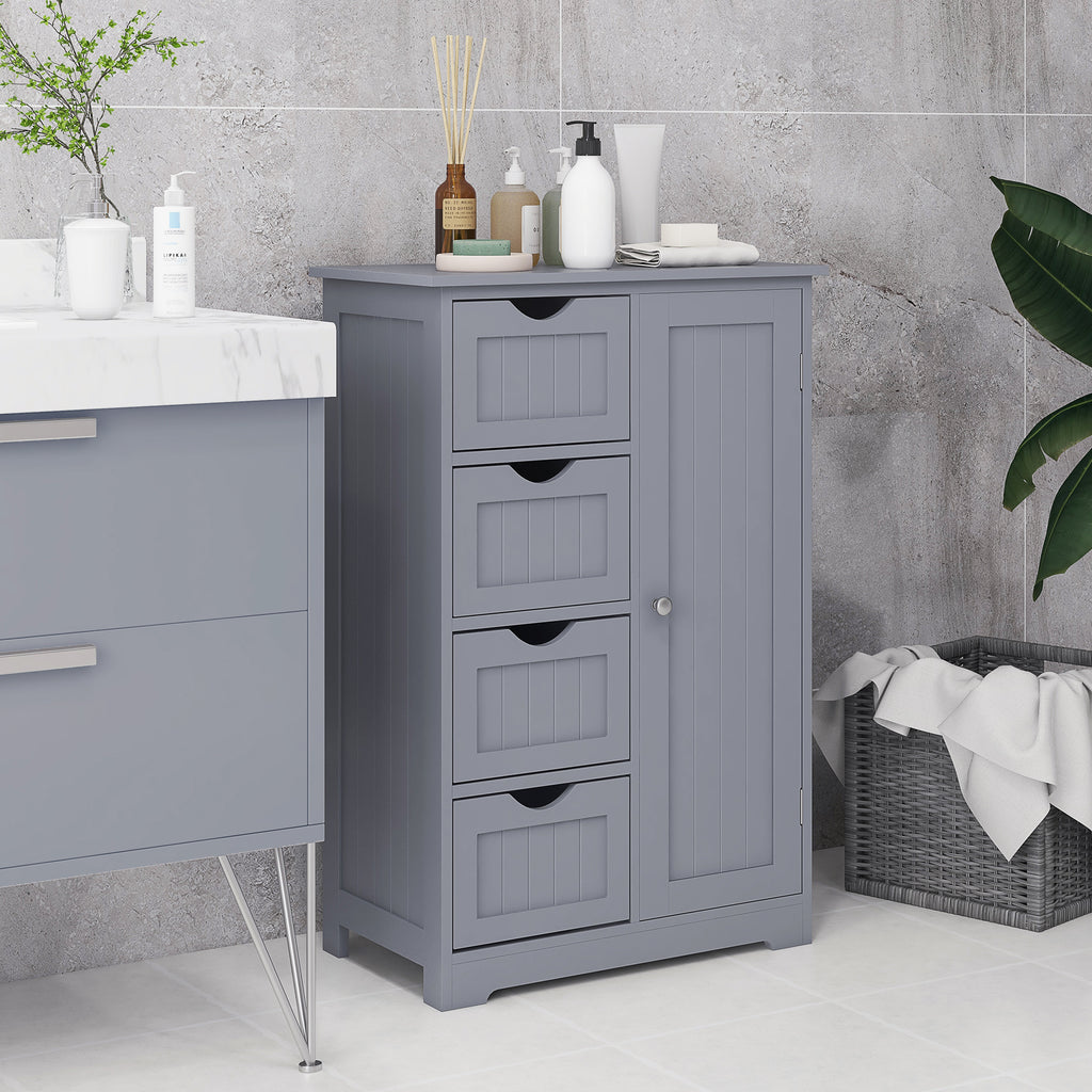 Bathroom Storage Cabinet, Floor Cabinet with Adjustable Shelf and 4 Drawers, Side Cabinet for Washroom, White