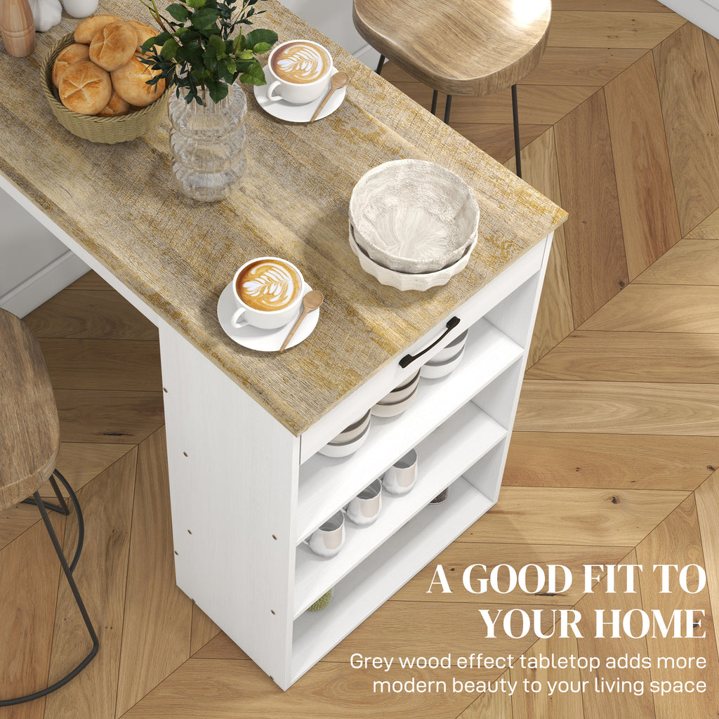 Bar Table with Drawer and 3 Storage Shelves, Bar Height Table, High Top Pub Table for Home Bar, Kitchen, Grey