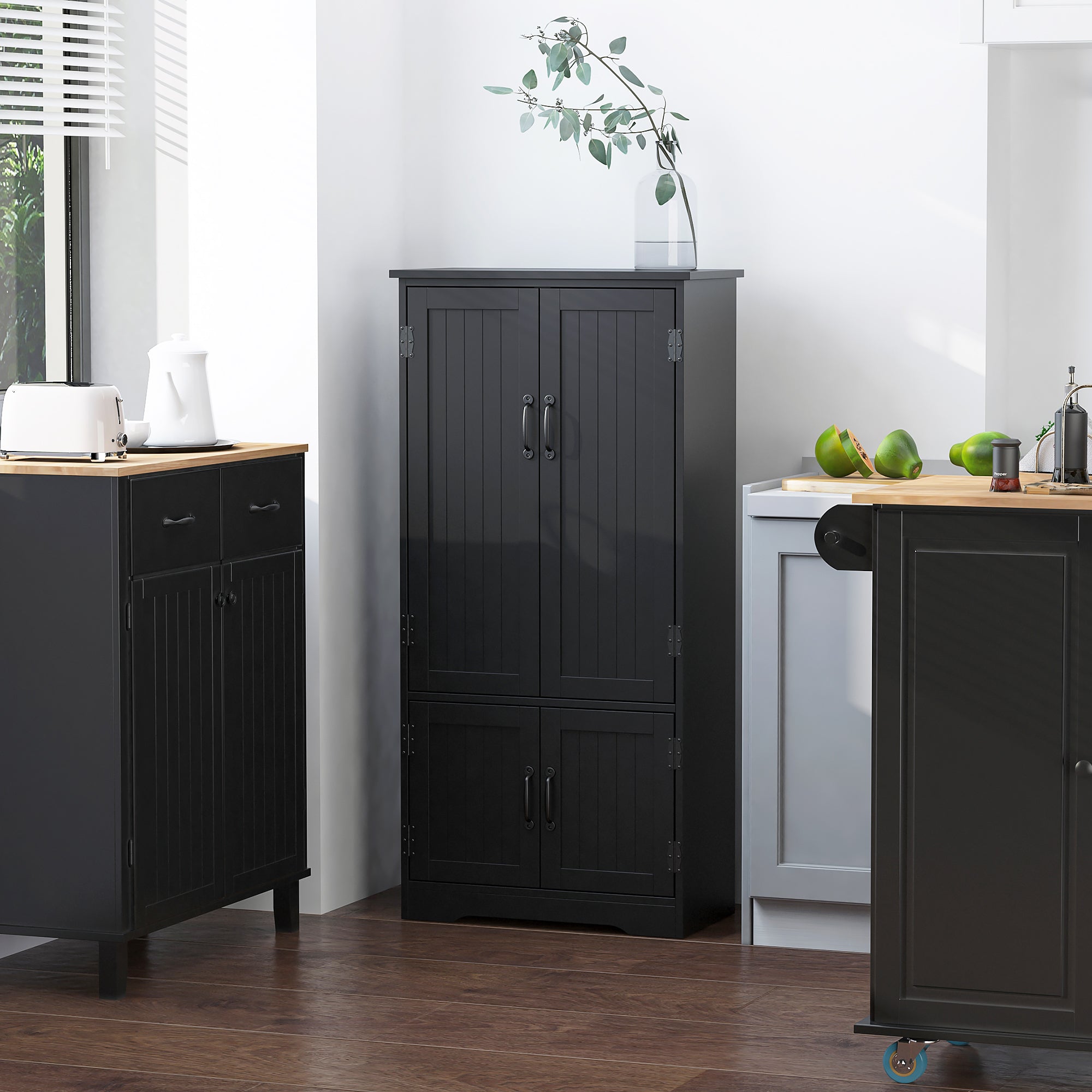 48" 4-Door Storage Cabinet Multi-Storey Large Space Pantry with Adjustable Shelves Black
