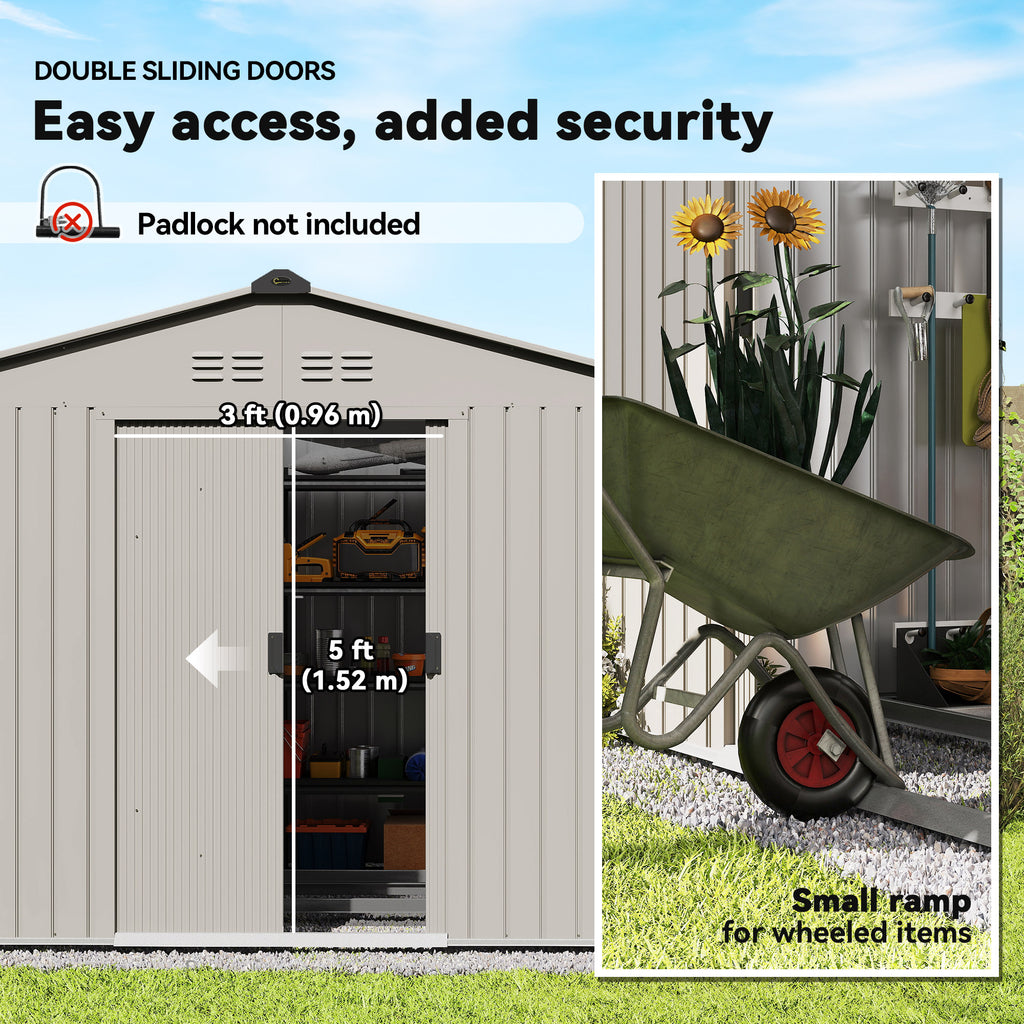 9.1' x 6.4' x 6.3' Garden Storage Shed w/ Foundation Kit Metal Tool Storage House w/ Double Doors Green