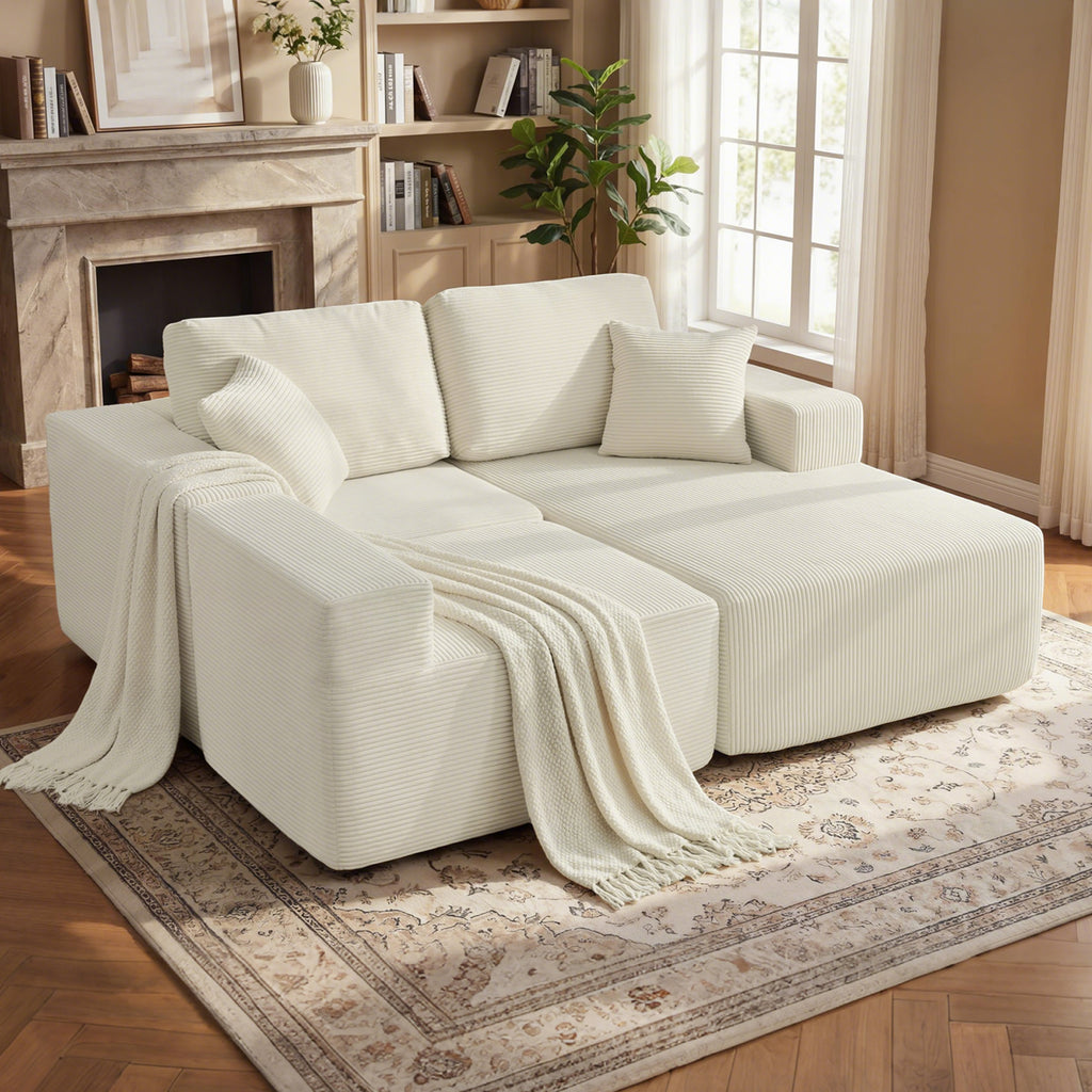 Cream White Modular Sofa, 2-in-1 L Shaped Couch Sofa Bed