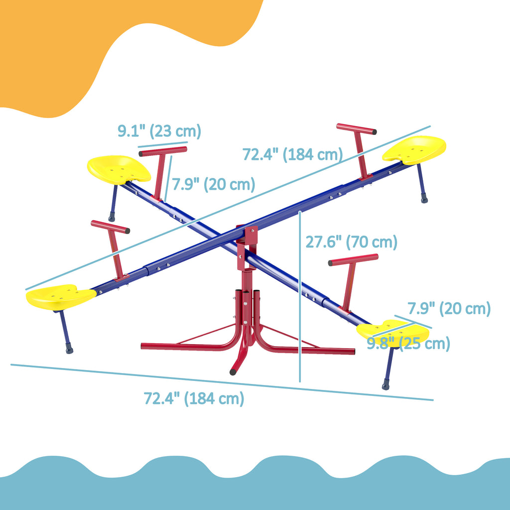 Kids Metal Seesaw Teeter Totter Children's Playground Equipment for Garden Outdoor Indoor Swing, 4 Seats