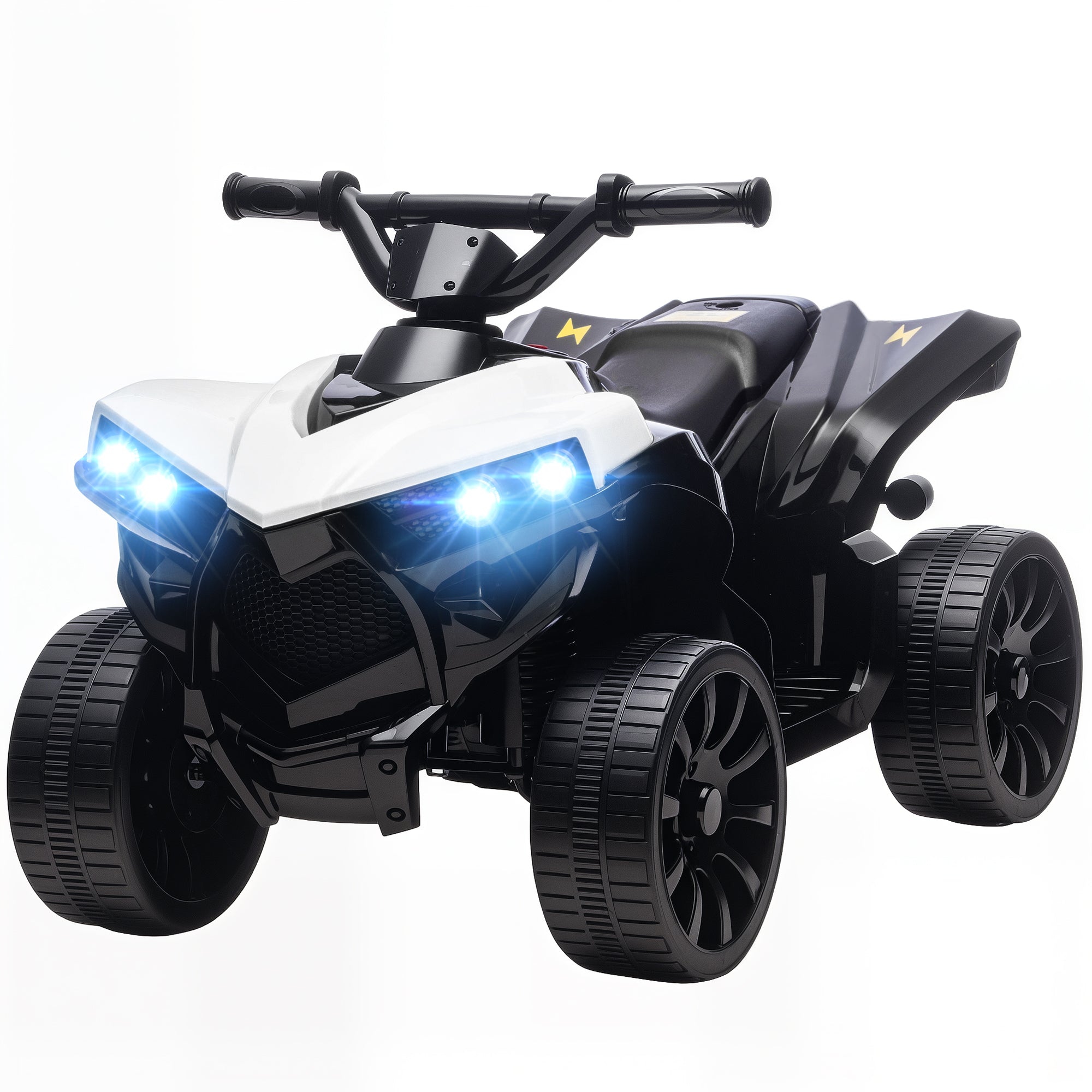 دراجة Qaba الكهربائية للأطفال ATV بـ4 عجلات 6 فولت، مع موسيقى ومصابيح LED أمامية، للأولاد والبنات من عمر 37-72 شهرًا، لون أبيض