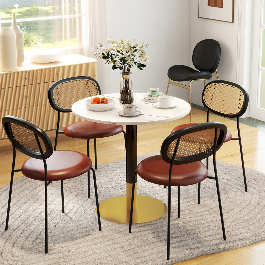 Round Dining Table, Modern Dining Room Table with Faux Marble Top, Steel Base, Space Saving Small Kitchen Table, White