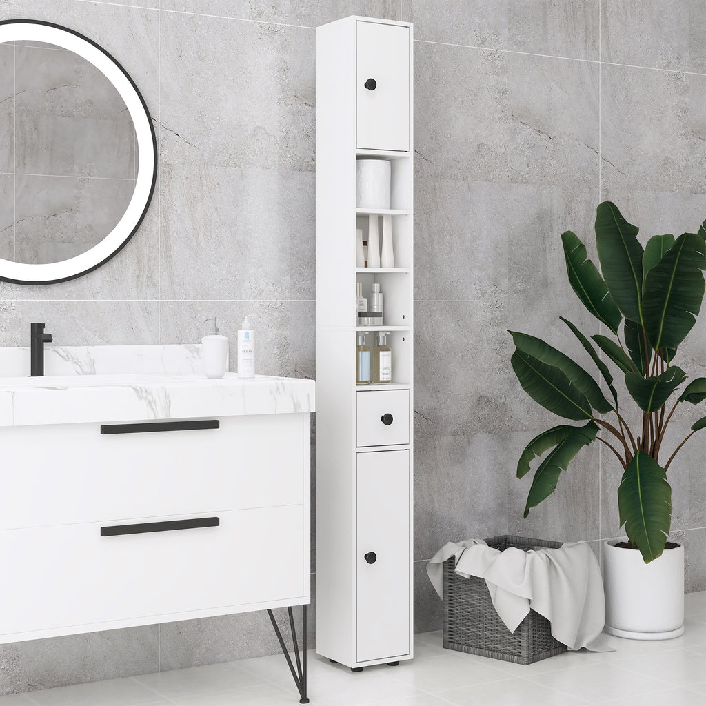 71" Tall Bathroom Storage Cabinet, Narrow Bathroom Cabinet with Open Shelves, 2 Door Cabinets, Adjustable Shelves, for Kitchen, Hallway, Living Room, White