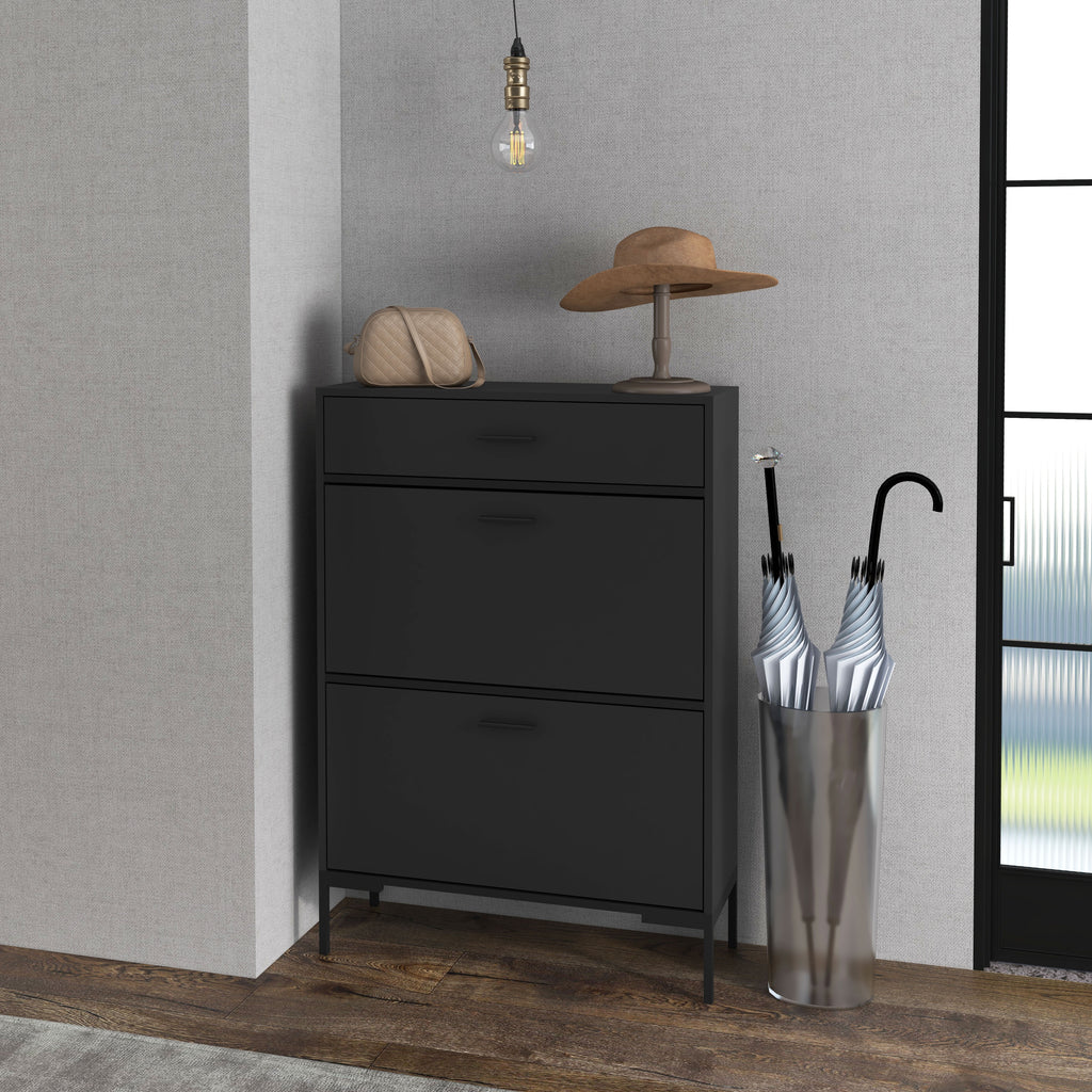 Modern Shoe Cabinet Storage 12 Pair Shoe Organizer with 2 Flip Doors Drawer and Adjustable Shelf White