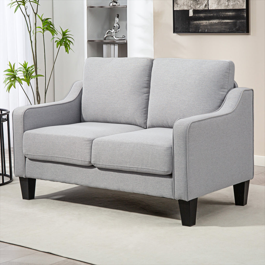 Loveseat Sofa, Modern Couch with Pocket Spring, Linen Upholstered, Thick Padded, Light Grey