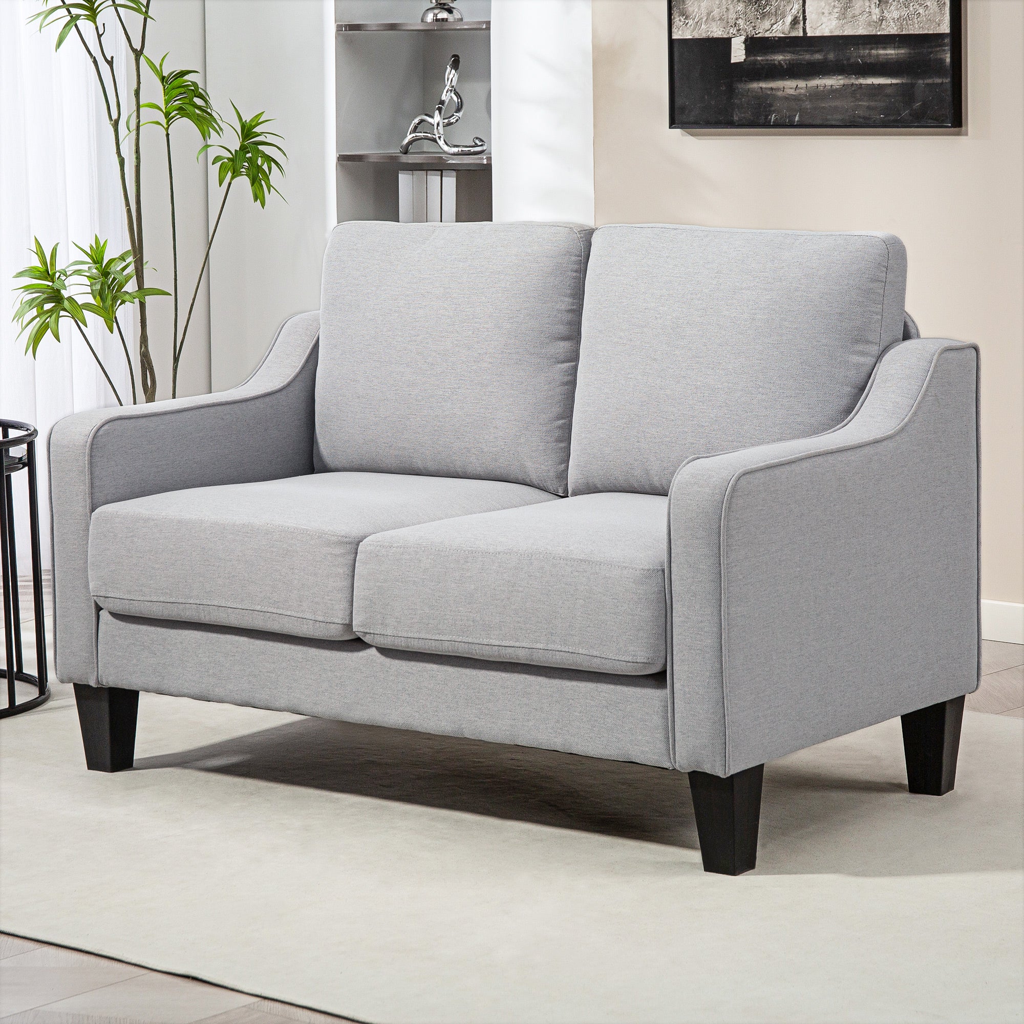 Loveseat Sofa, Modern Couch with Pocket Spring, Linen Upholstered, Thick Padded, Light Grey