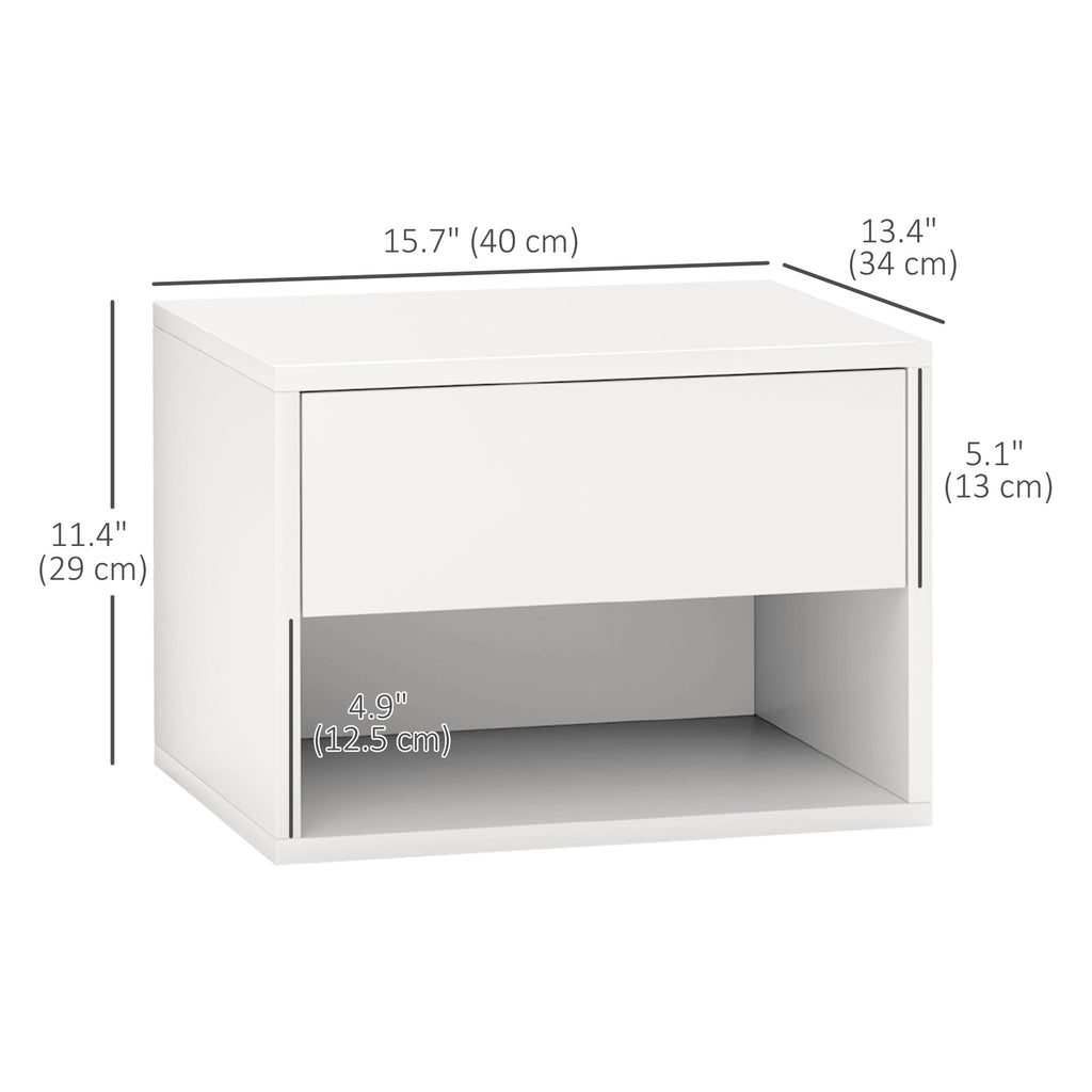 Floating Nightstand Set of 2, Wall Mounted Bedside Table with Drawer for Bedroom, White