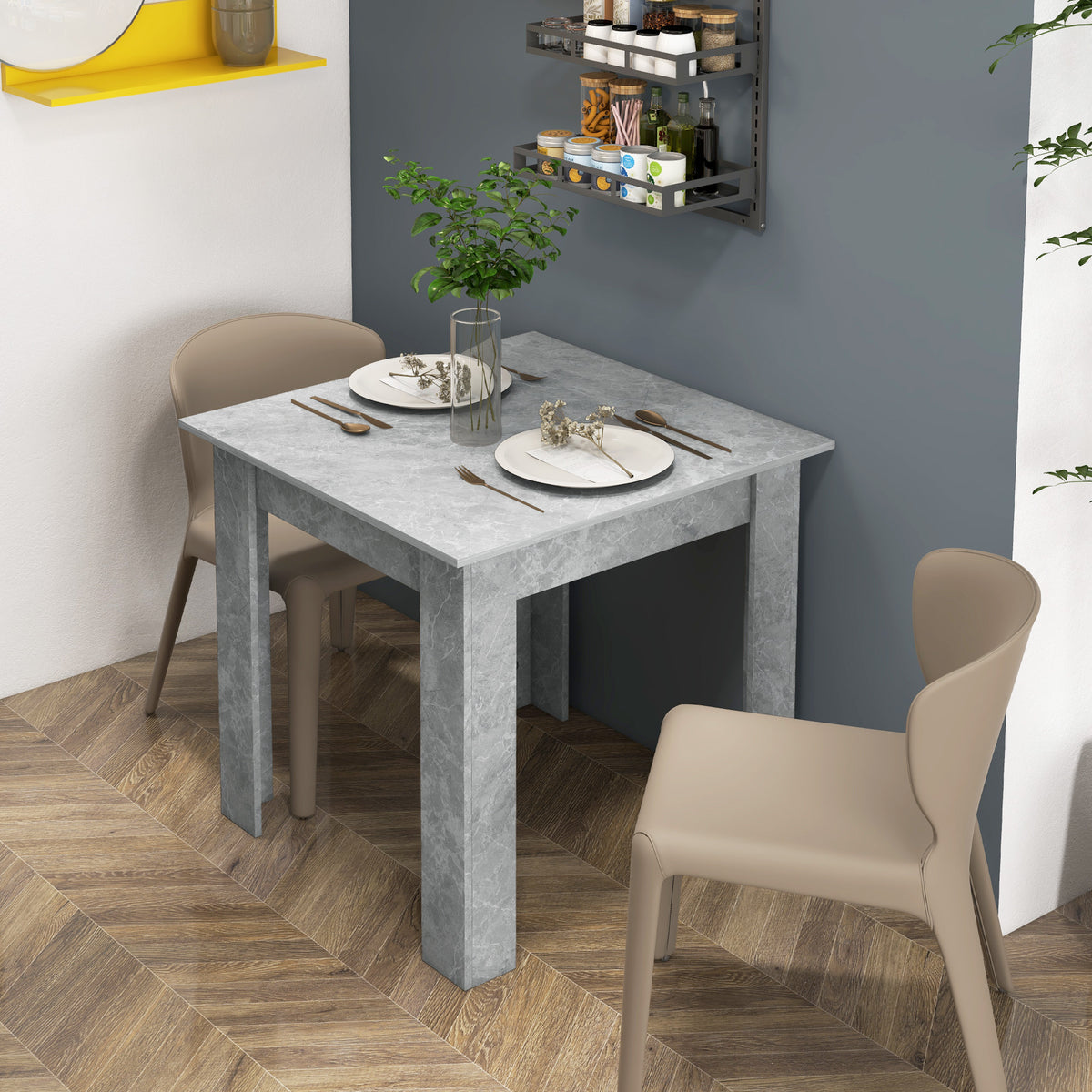 Square Dining Table, Modern Dining Room Table with Faux Cement Effect, Space Saving Small Kitchen Table, Cement Grey