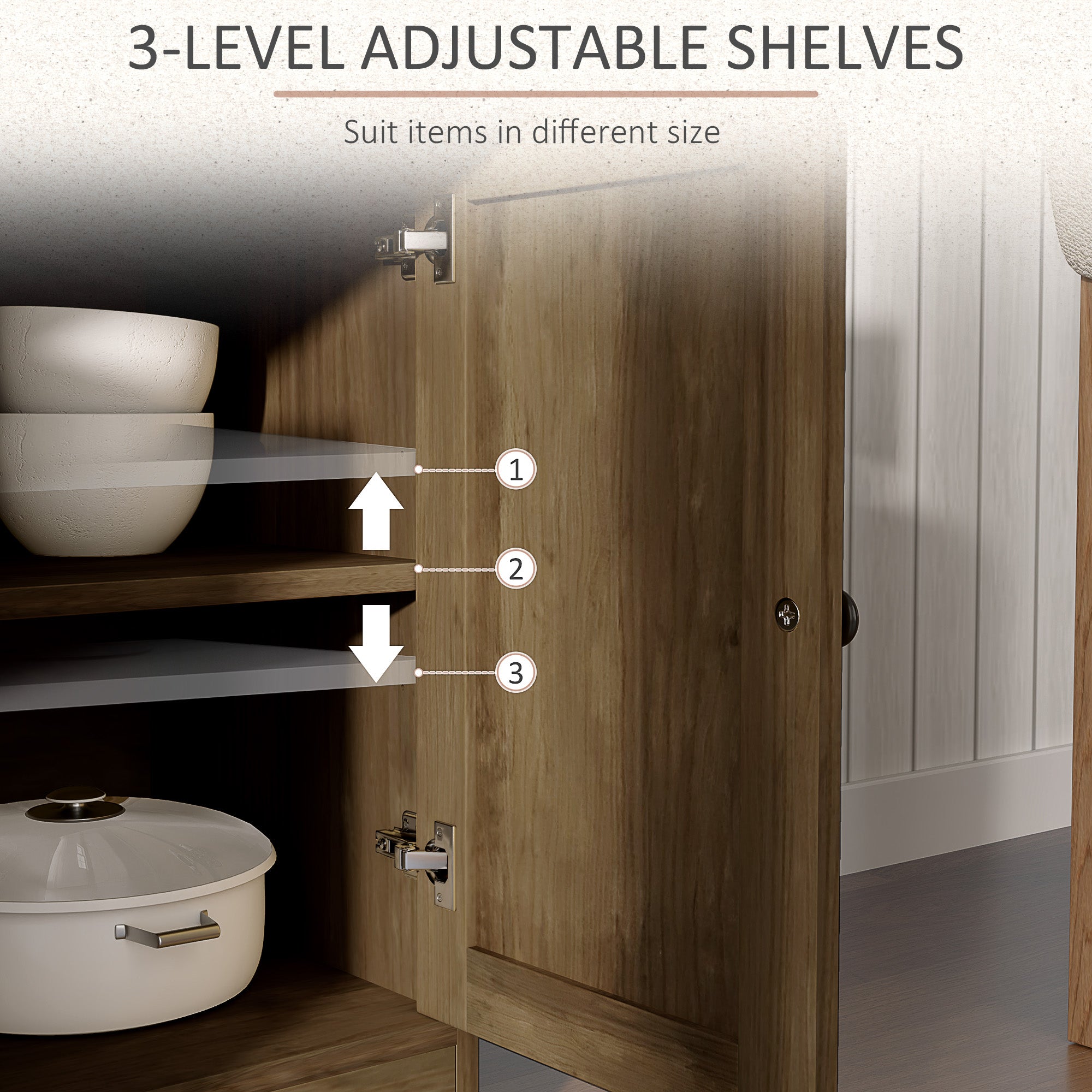 Sideboard Cabinet with 2 Drawers, 4 Barn Doors and 2 Adjustable Shelves, Buffet Table for Living Room, Light Brown