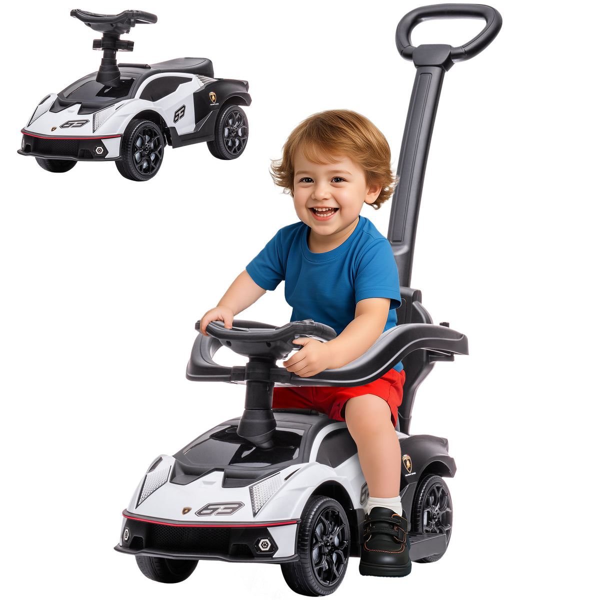 Aosom 3 in 1 Ride on Push Car for Toddlers, Licensed Kids Sliding Car with Safety Protection Footrest Horn, White