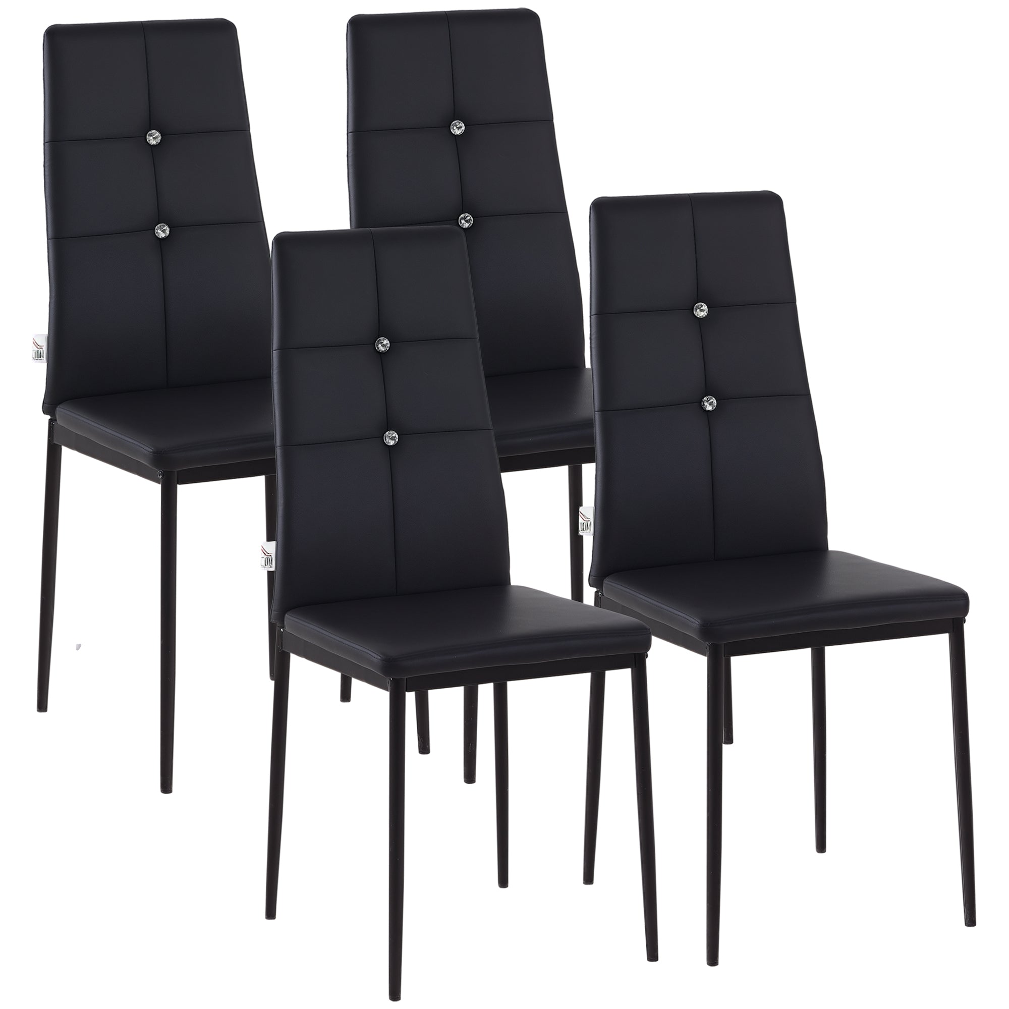 Set of 4 Modern Style Dining Chairs, Button Tufted High Back Side Chairs with Upholstered Seat, Steel Legs for Living Room, Kitchen, Study, Bedroom, Black