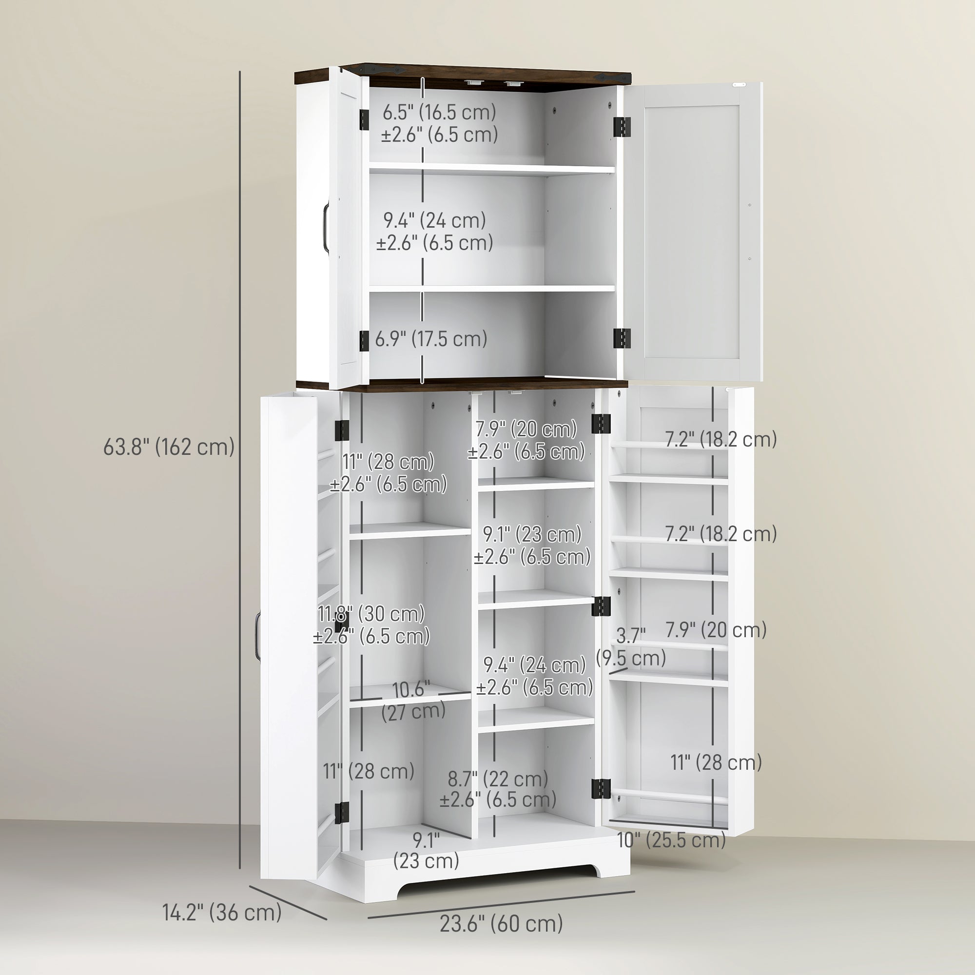 64" Tall Kitchen Pantry Cabinet with Spice Racks and Adjustable Shelves, White